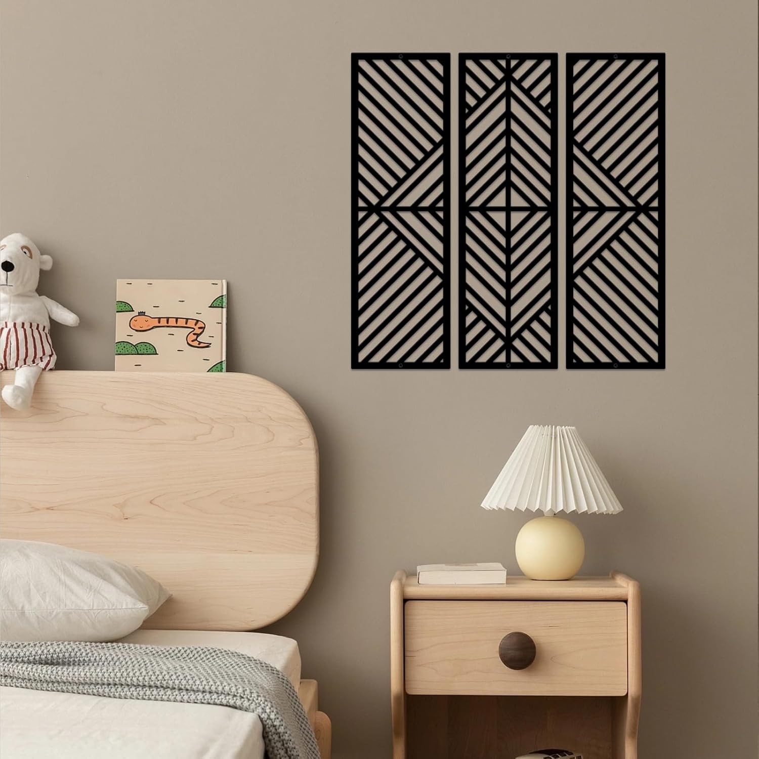 ESTART 3 Pcs Geometric Home Metal Wall Decor Vertical Abstract Minimalist Modern Black Wall Art Slatted Design Wall Hanging Sculpture for Living Room Bedroom Bathroom Office, 22 x 22 Inch