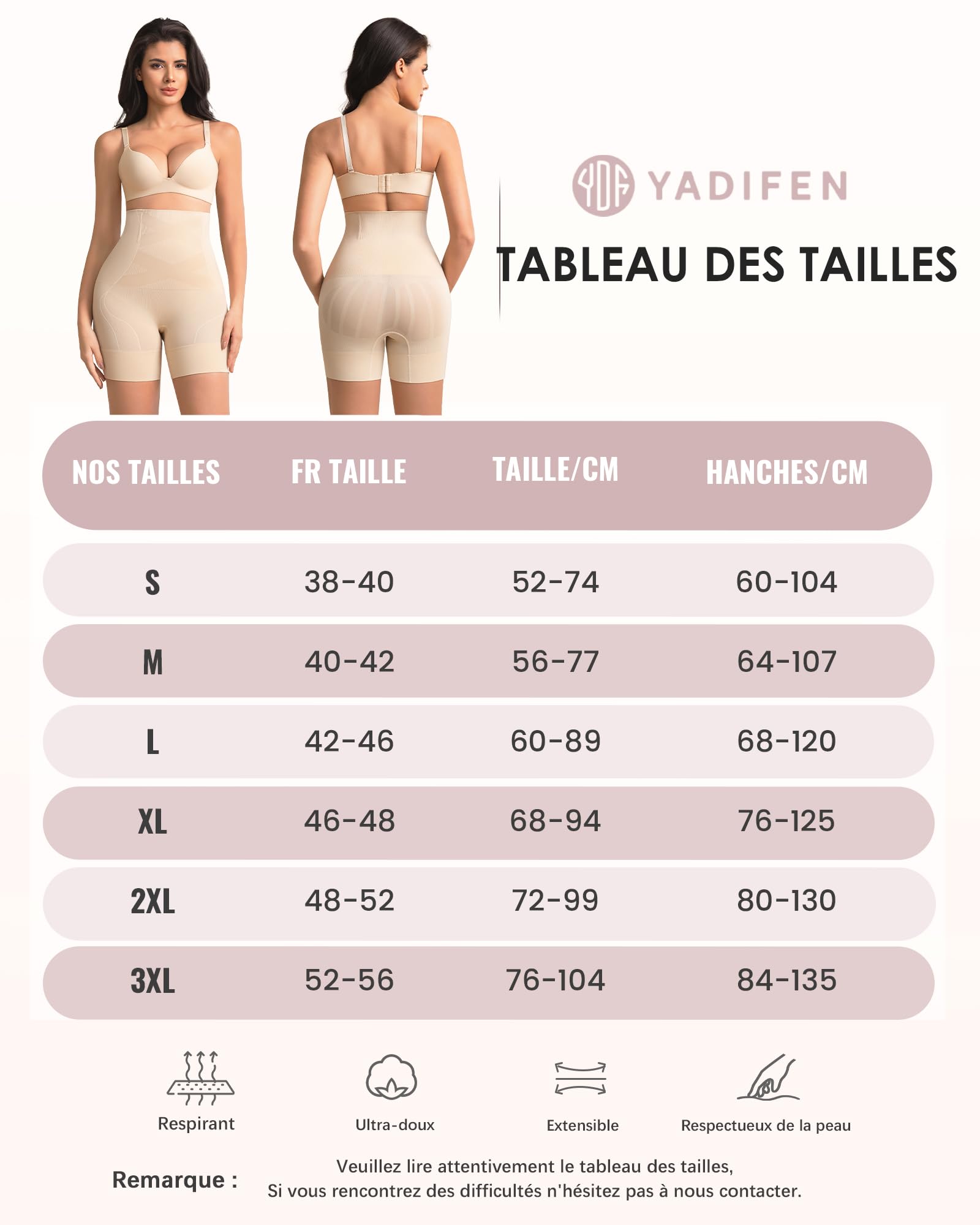 YADIFEN Culotte Gainante Femme Taille Haute, Shapewear Amincissante à Double Couche, Contrôle Fort du Ventre, sous-vêtements Sculptants Respirants, Shorty Gainant (Beige, XL)