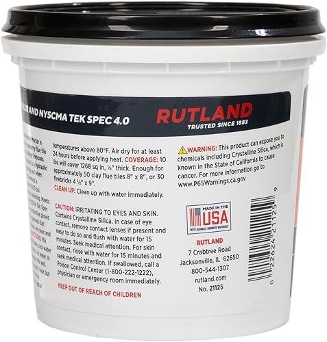 Miniatura 24 de Rutland Dry Mix 211 Mortero refractario de 10 libras - Mortero de alta temperatura fabricado en Estados Unidos para mampostería - Parche de cemento