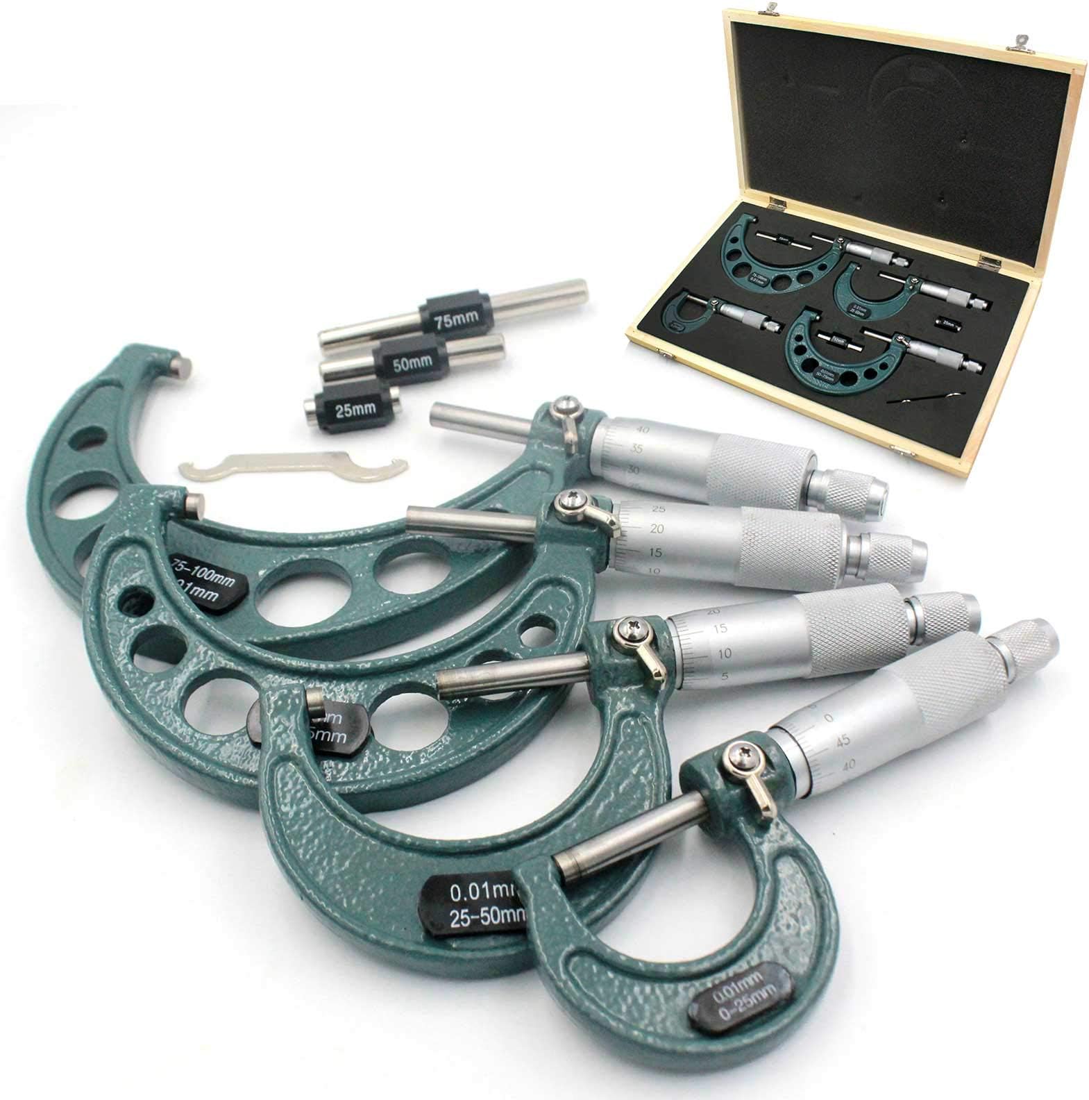 Handook Premium Outside Micrometer Set 0-100mm/0.01mm Precision Machinist Tool w/Carbide Tips