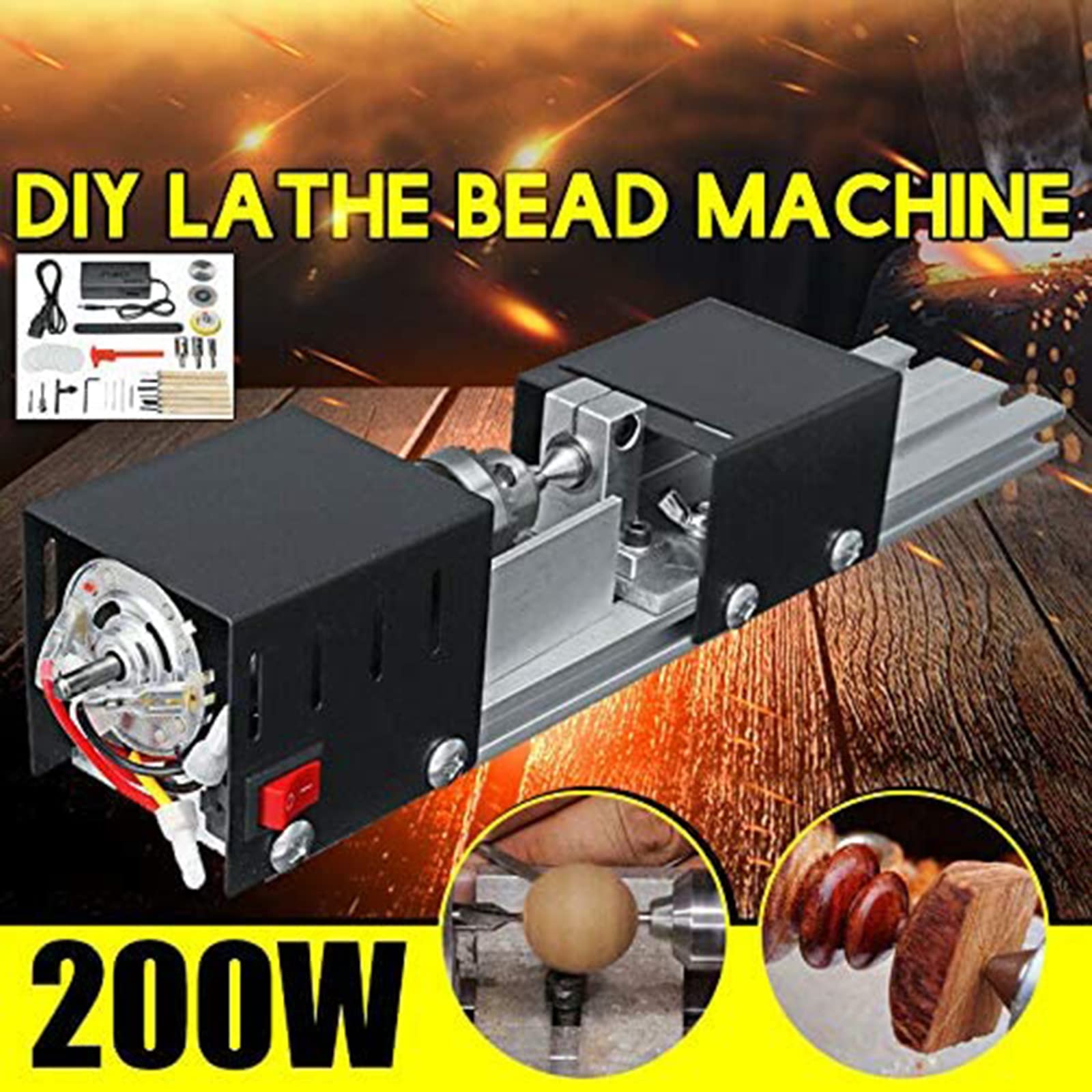 Mini máquina Herramienta de Torno CNC de 200 W, Mini máquina de Torno para Trabajar la Madera de sobremesa, fresadora de Torno de Madera para carpintería DIY, Juego de Herramientas rotativas para ta