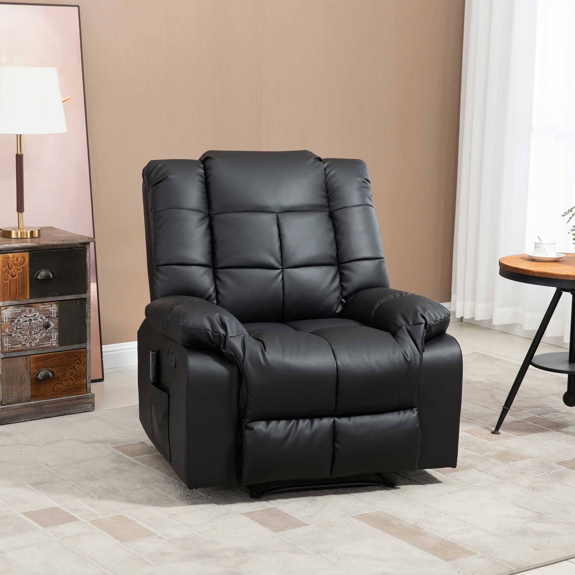HOMCOM Sillón de Masaje, Sillón Relax Reclinable con 8 Puntos de Masaje, Mando a Distancia, Tapizado en PU, Reposapiés, Bolsillo Lateral, Butaca para Salón, Dormitorio, Negro