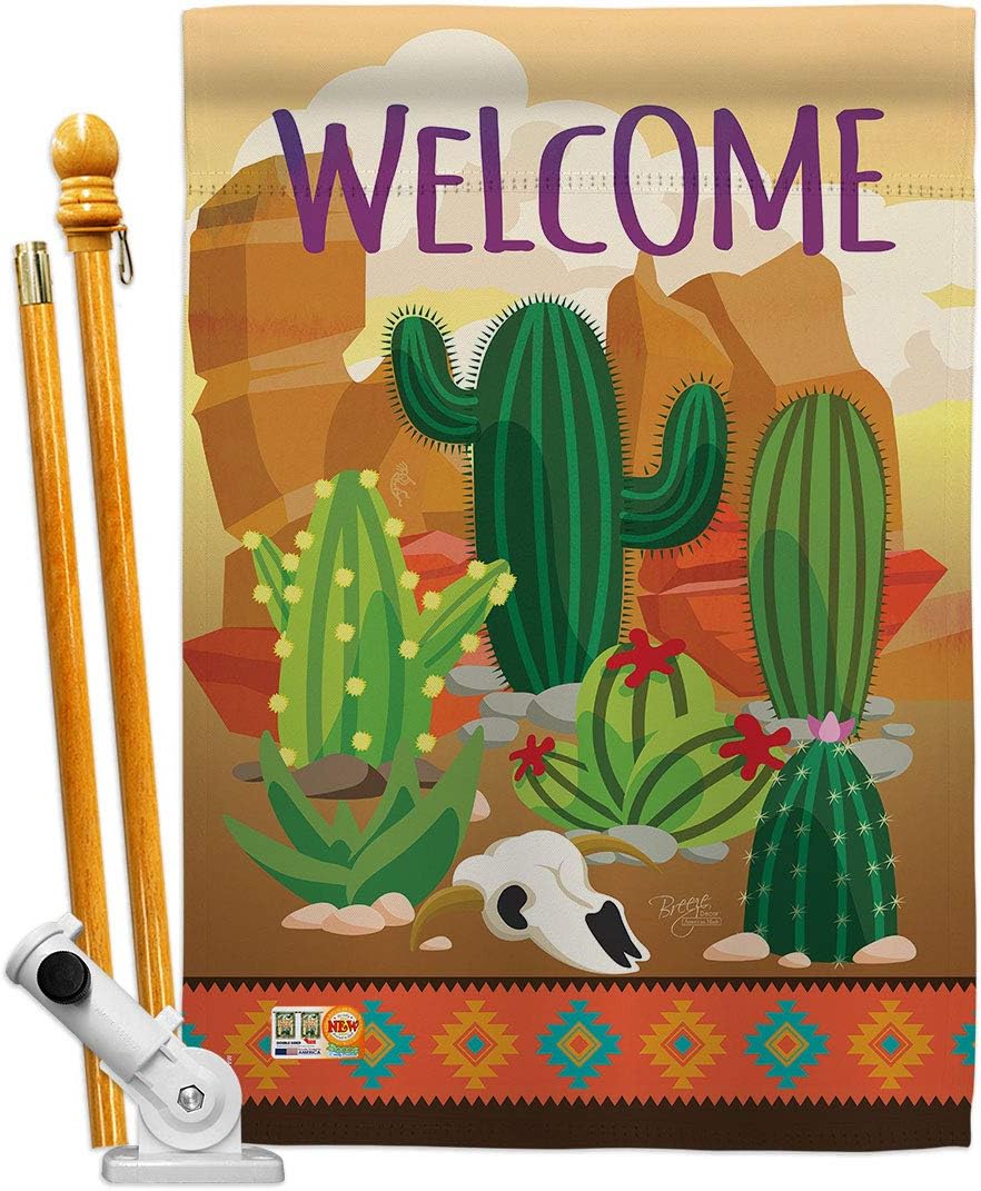 Cactus House Flag Set Country Living Southwest Desert Succulent Particular Area Small Decorative Gift Yard Banner Made In USA 28 X 40