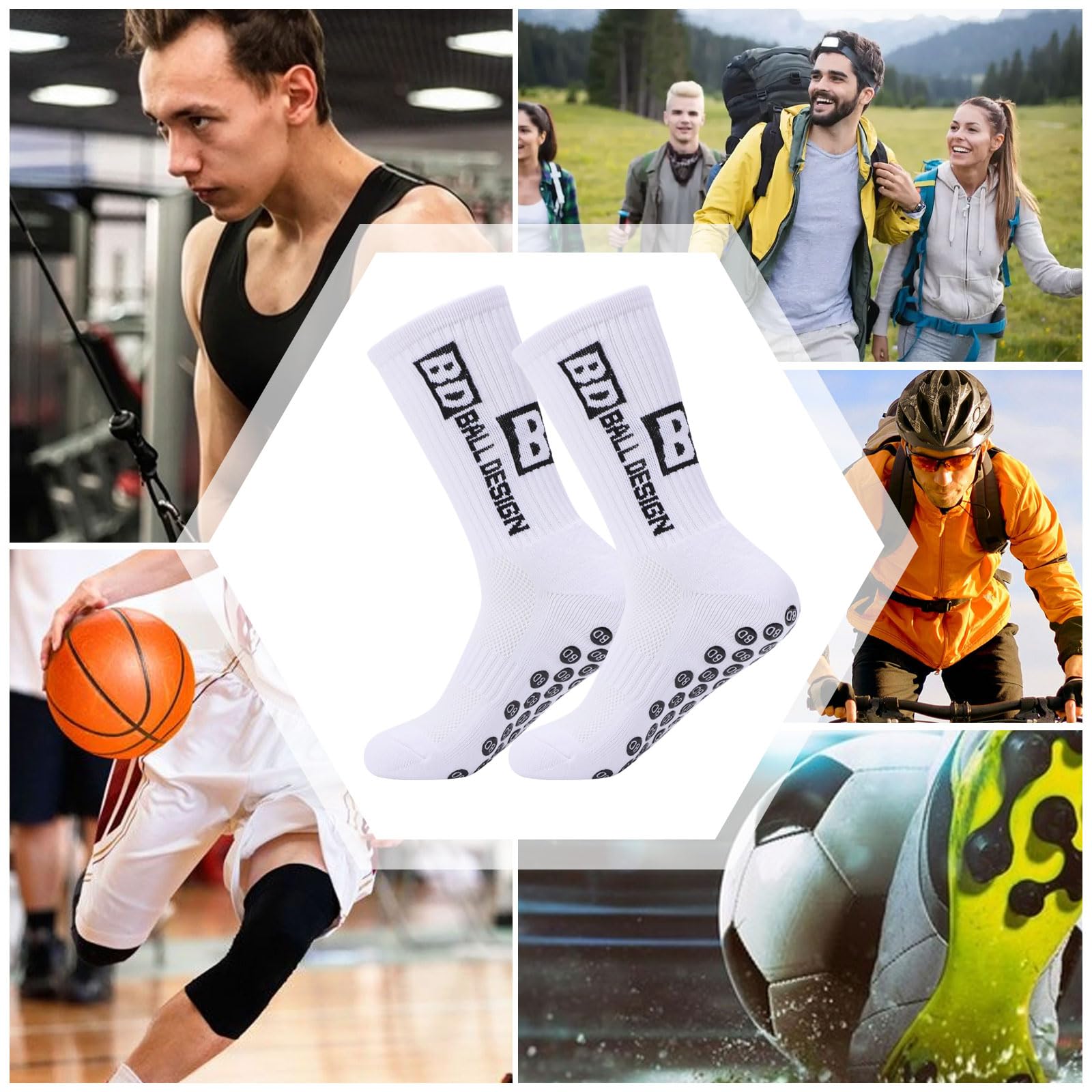 Risipu 4 pares de calcetines deportivos antideslizantes, transpirables, antideslizantes, calcetines de fútbol para hombre y mujer