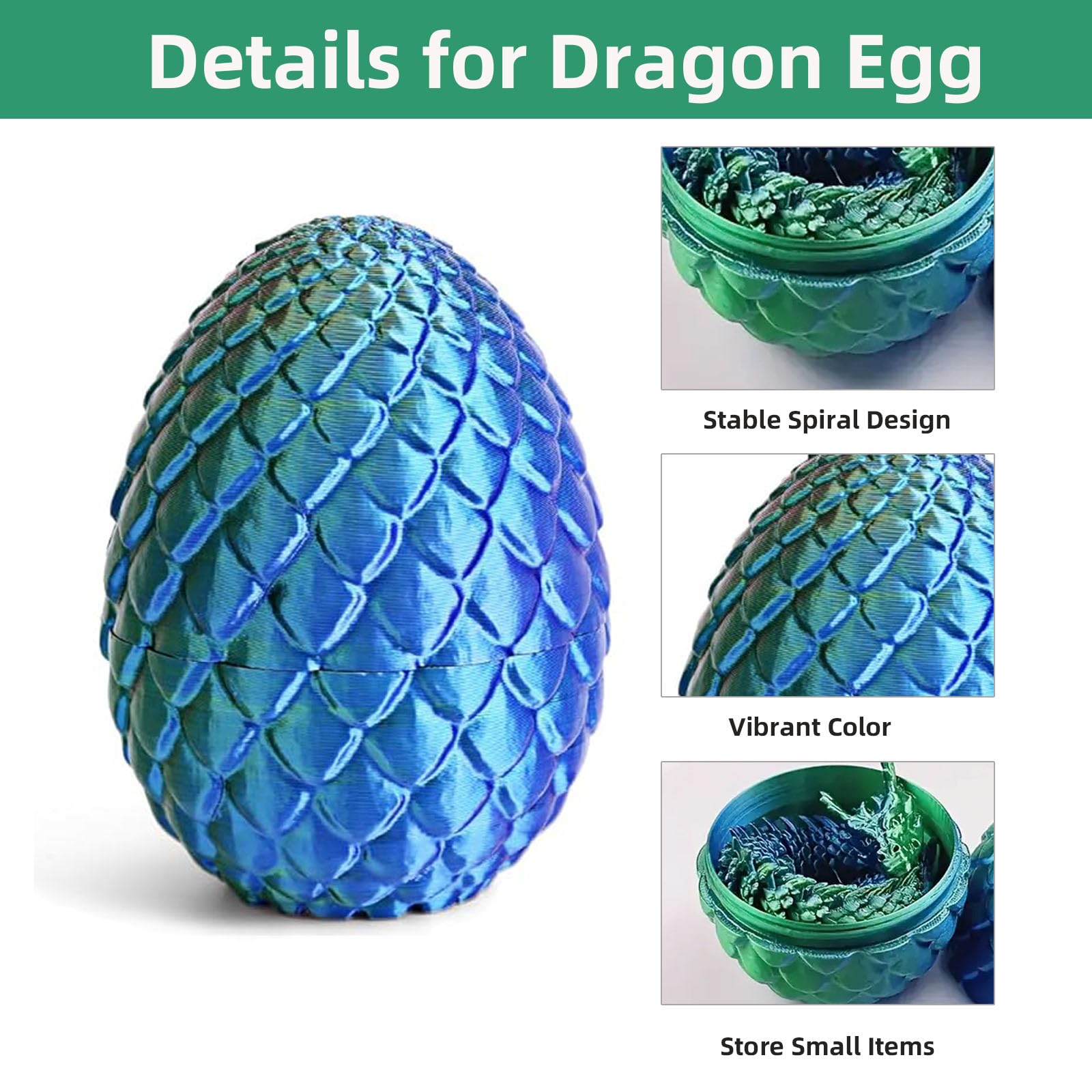 3D Printed Dragon in Egg - Flexible Articulated Crystal Dragon Fidget for Home and Office Executive Desks Décor - Image 4