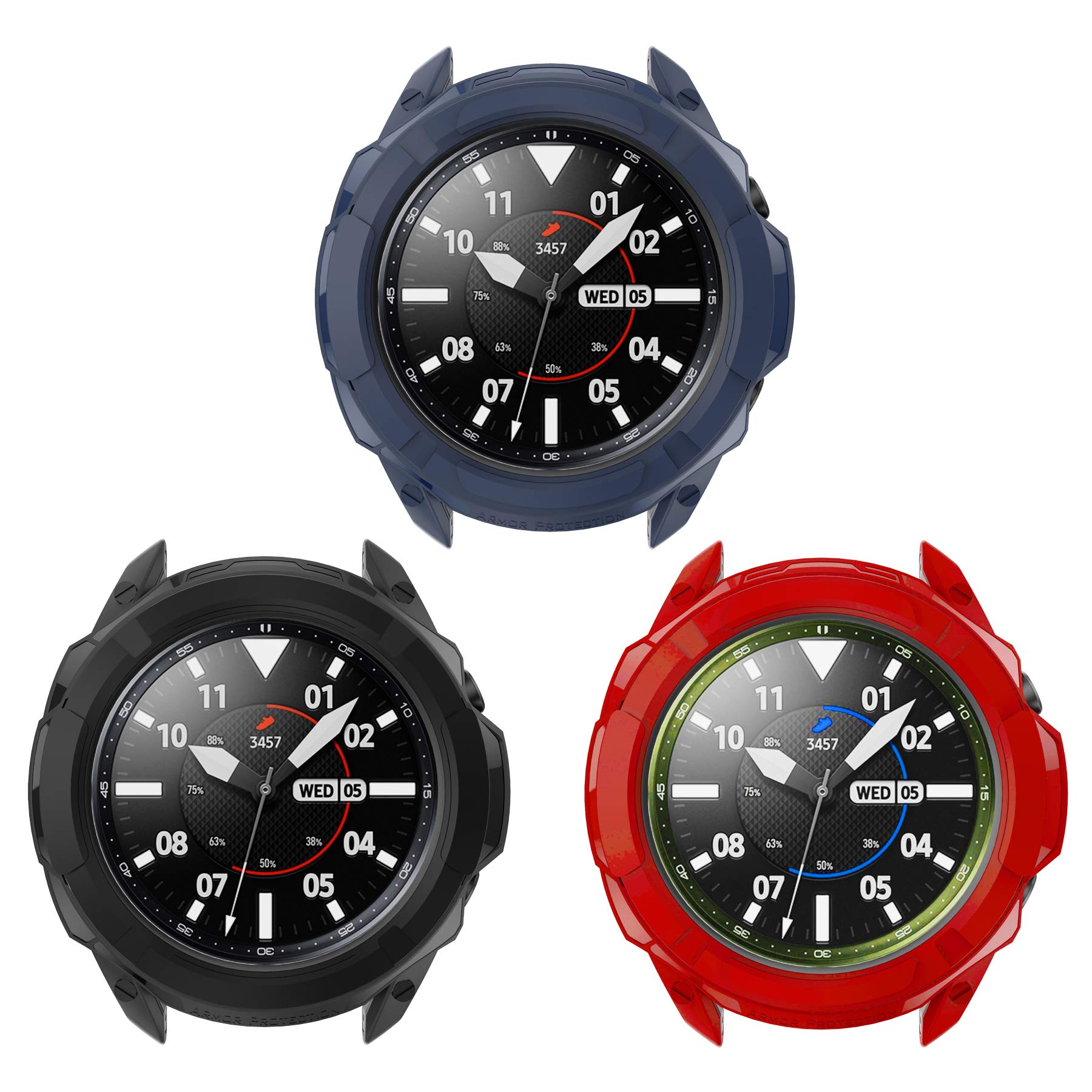 Compatible with Samsung Galaxy Watch 3 41mm/ 45mm Case, Hard PC Protector Cover Frame Bumper Sleeve Shell Protective Case for Samsung Galaxy Watch 3 41mm, Galaxy Watch 3 45mm (Blue Black Red, 45MM)