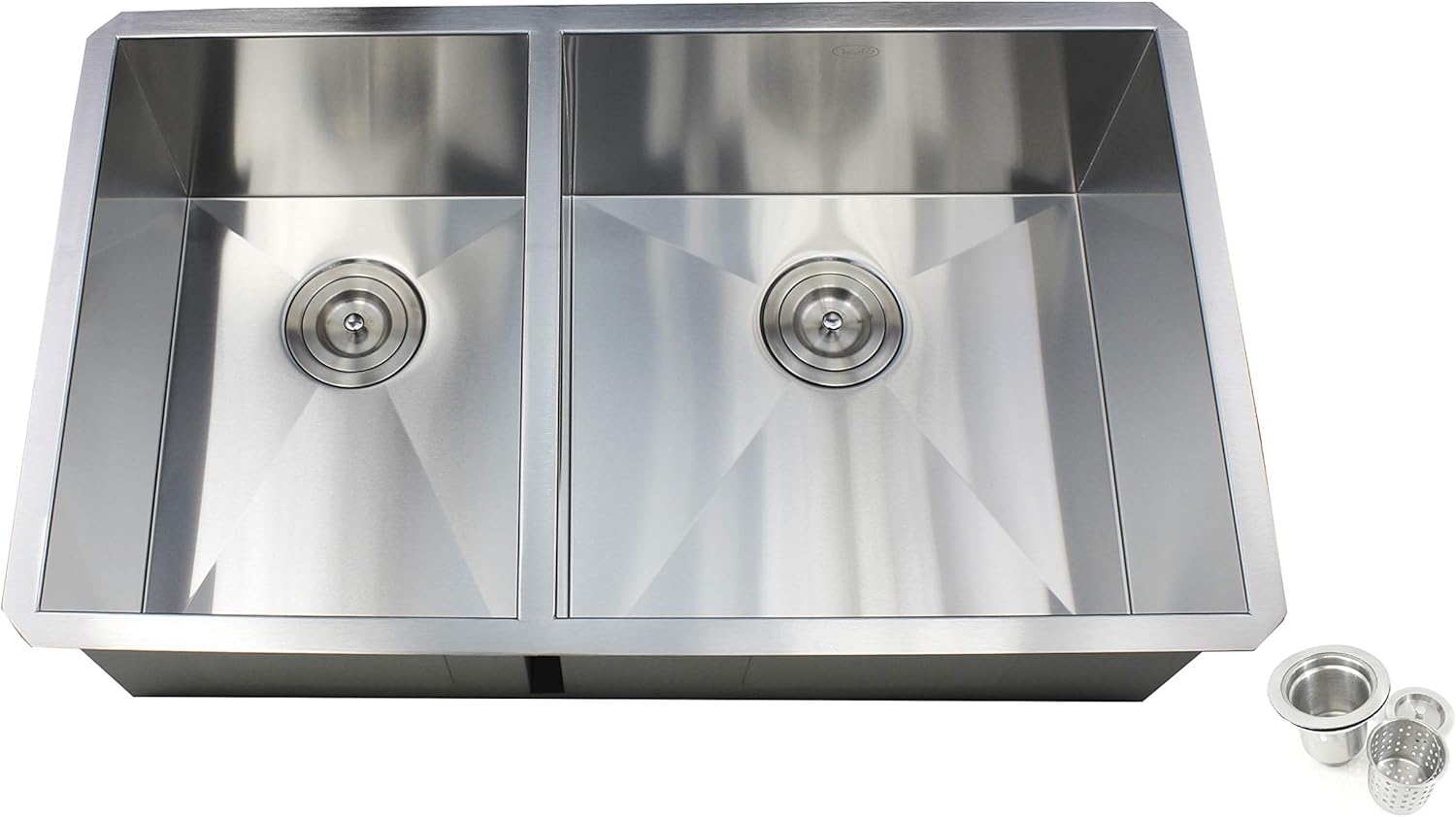 Contemporary Durable Zero Radius 16 Gauge Stainless Steel Double Bowl Undermount Kitchen Sink with Lift-out Basket Strainer (32 Inch 40/60)