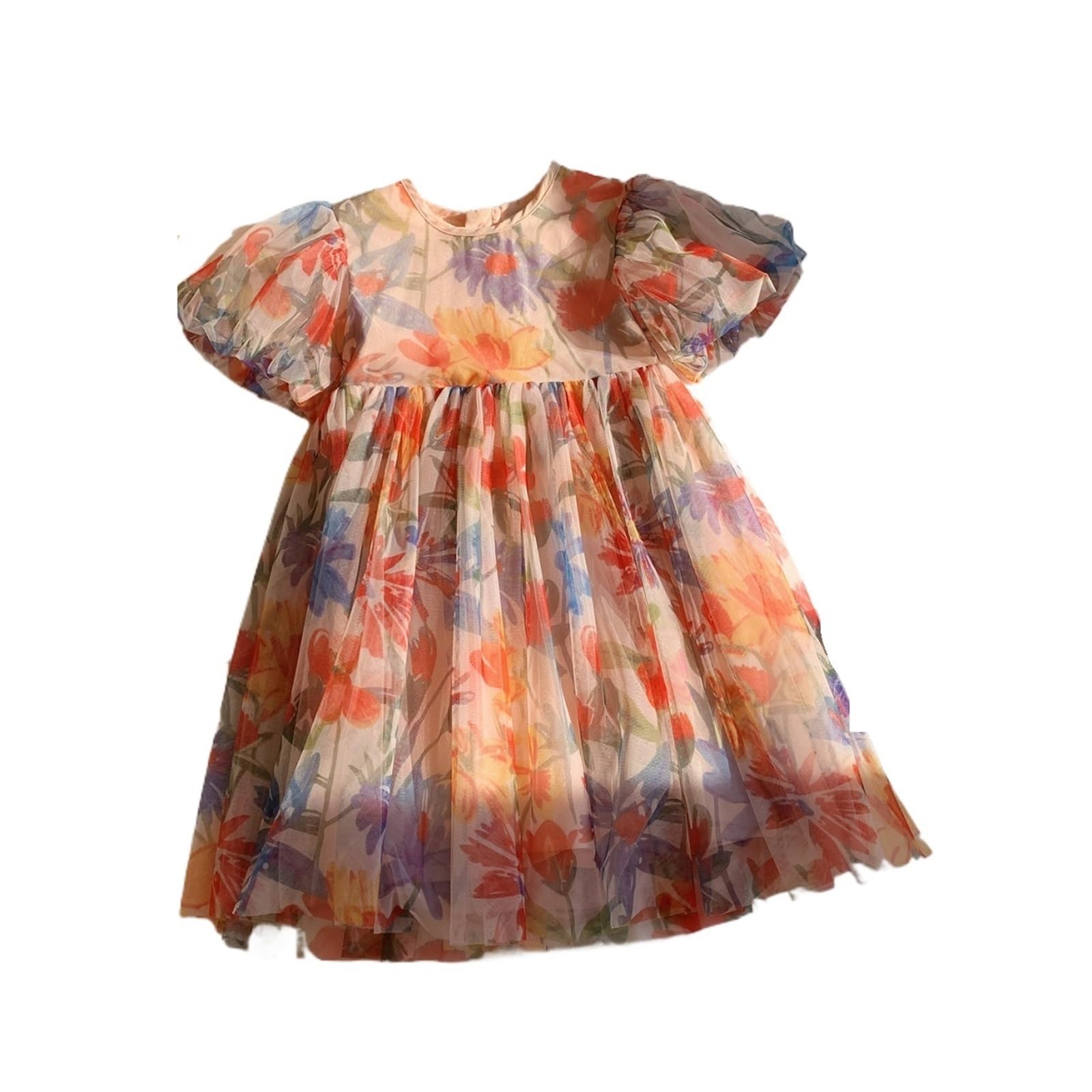Vestido De Fiesta para NiñA Vestido de Verano con Estampado Floral y Mangas abullonadas for niñas de Malla(Sleeveless,12m)