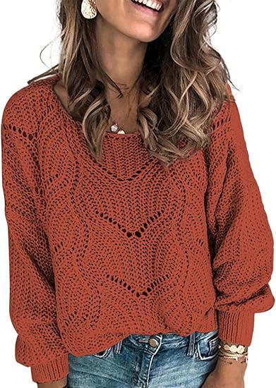 Dokotoo Womens Sweaters 2025 Crewneck Cute Elegant Soft Long Sleeve Hollow Cable Knit Pullover Tops