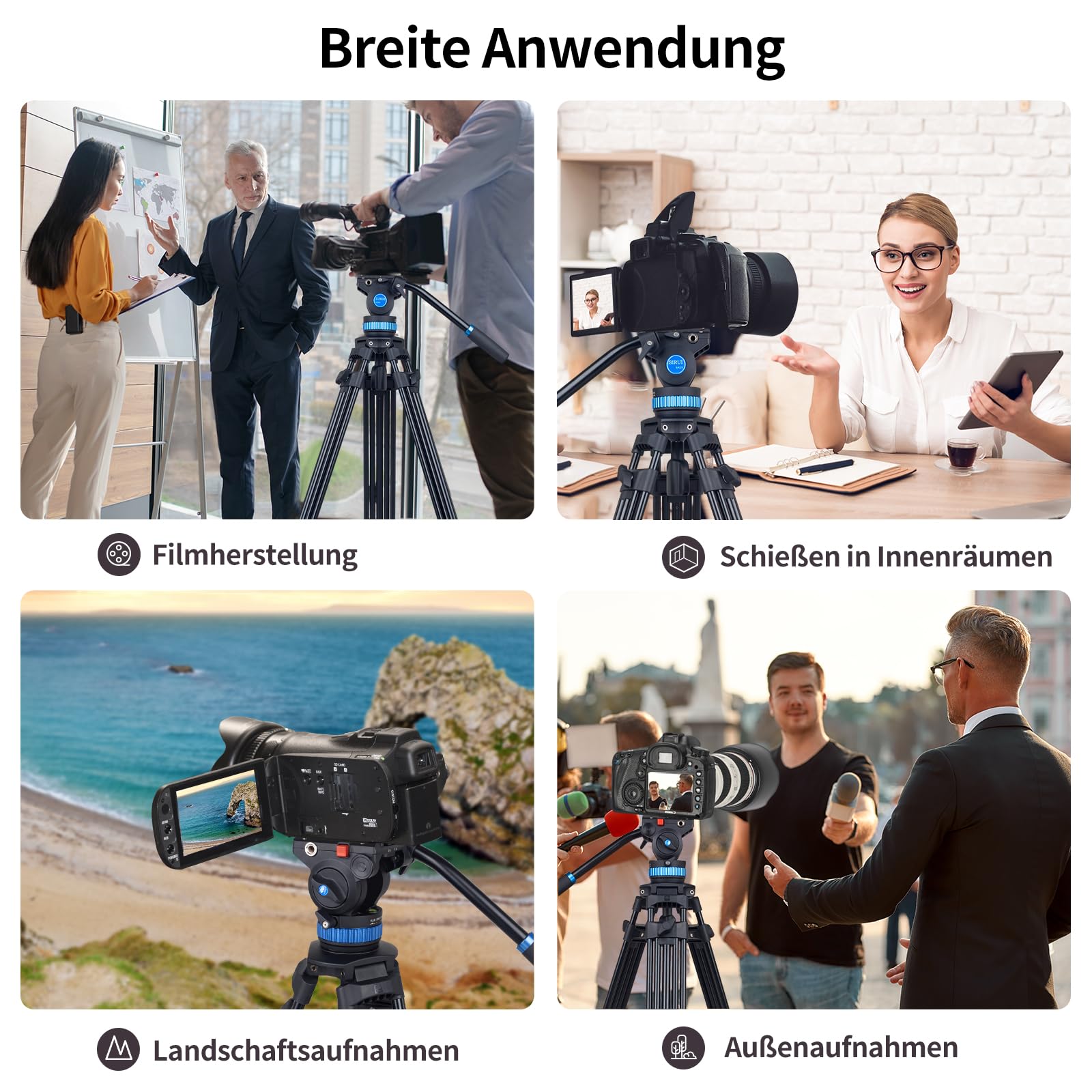 SIRUI AM-25S Profi Videostativ mit Fluidkopf, 190cm Aluminium Dreibein-Stativ für Kameras DSLR, 10KG Belastung