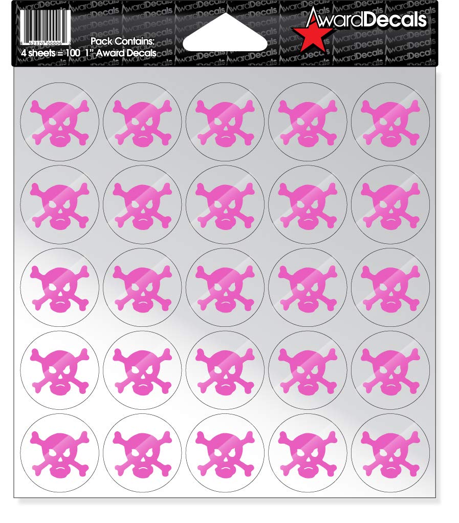 Award Decals Skull and Crossbone (100 Stickers) (Pink on Clear)