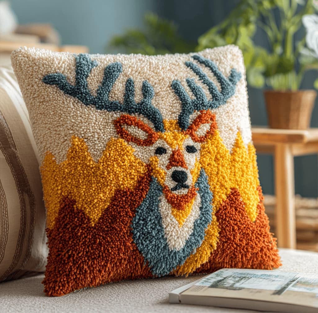 Kitquiver Latch Hook Kits Donkey for Adults,Elk DIY Latch Hook Cushion Kits and Latch Rug Kits Cross-Stitch Embroidery Cushion Cover for Home Sofa Decoration 17X17 in