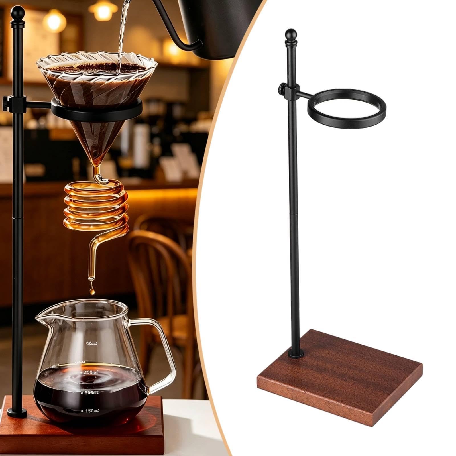 Gralara Kaffeefilterhalter, Handgießkannenhalter, multifunktional, aus Aluminiumlegierung, dekorativ, mit Holzsockel, Kaffeezubehör