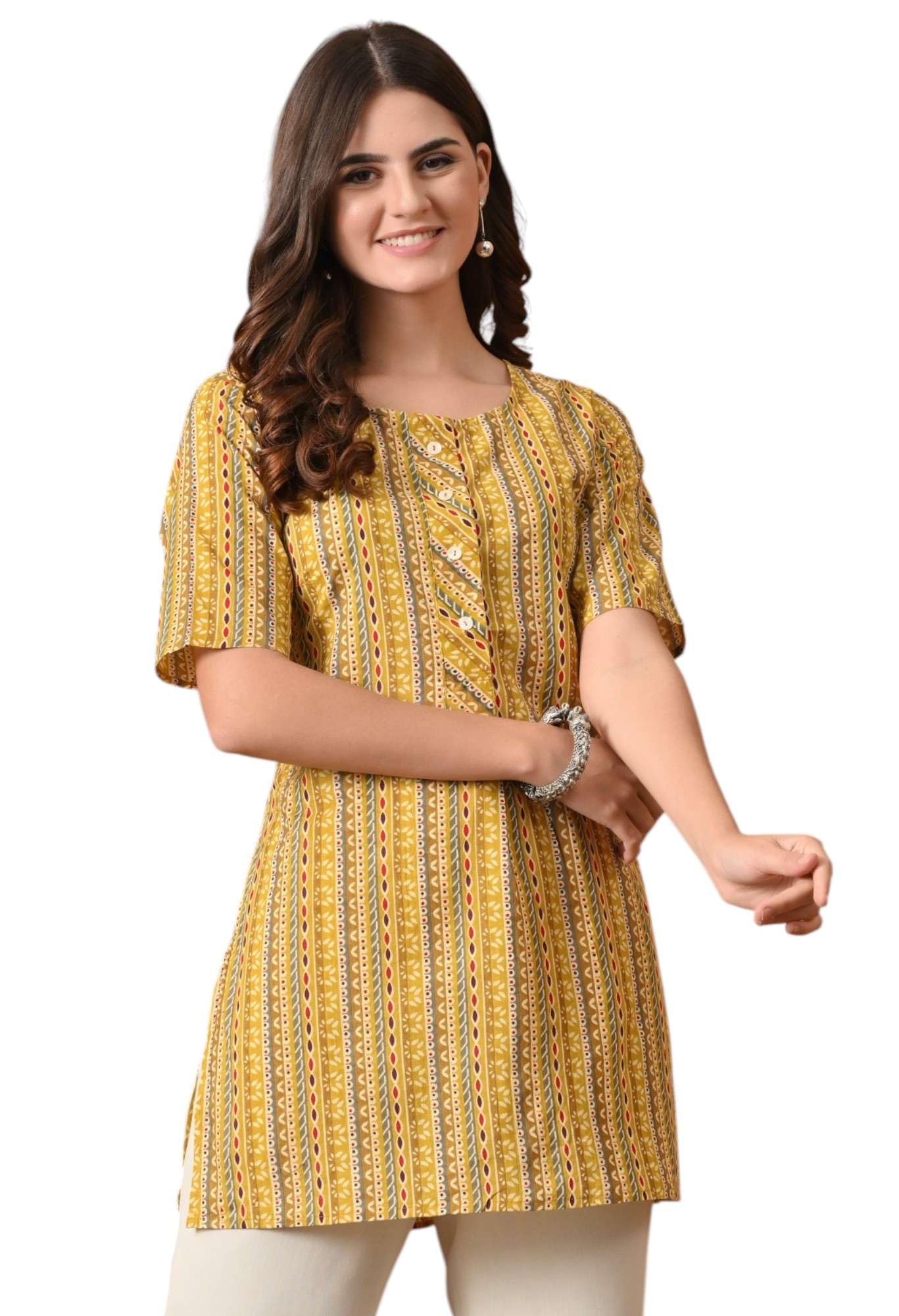 - Women's Cotton Printed Short Kurti Top | Indian Tunic Shirt for Ladies | Casual Ethnic Wear for Office