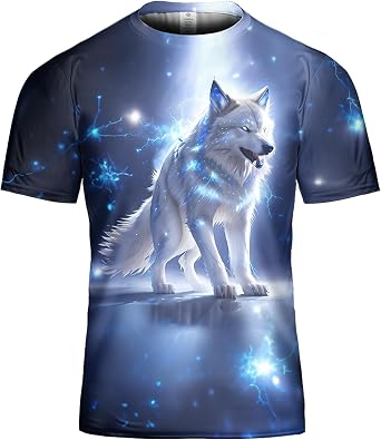 Wolf Shirts for Men Women Graphic T-Shirt with 3D Design Novelty T-Shirt Howling Wolves T Shirt Three Wolf Moon Shirt