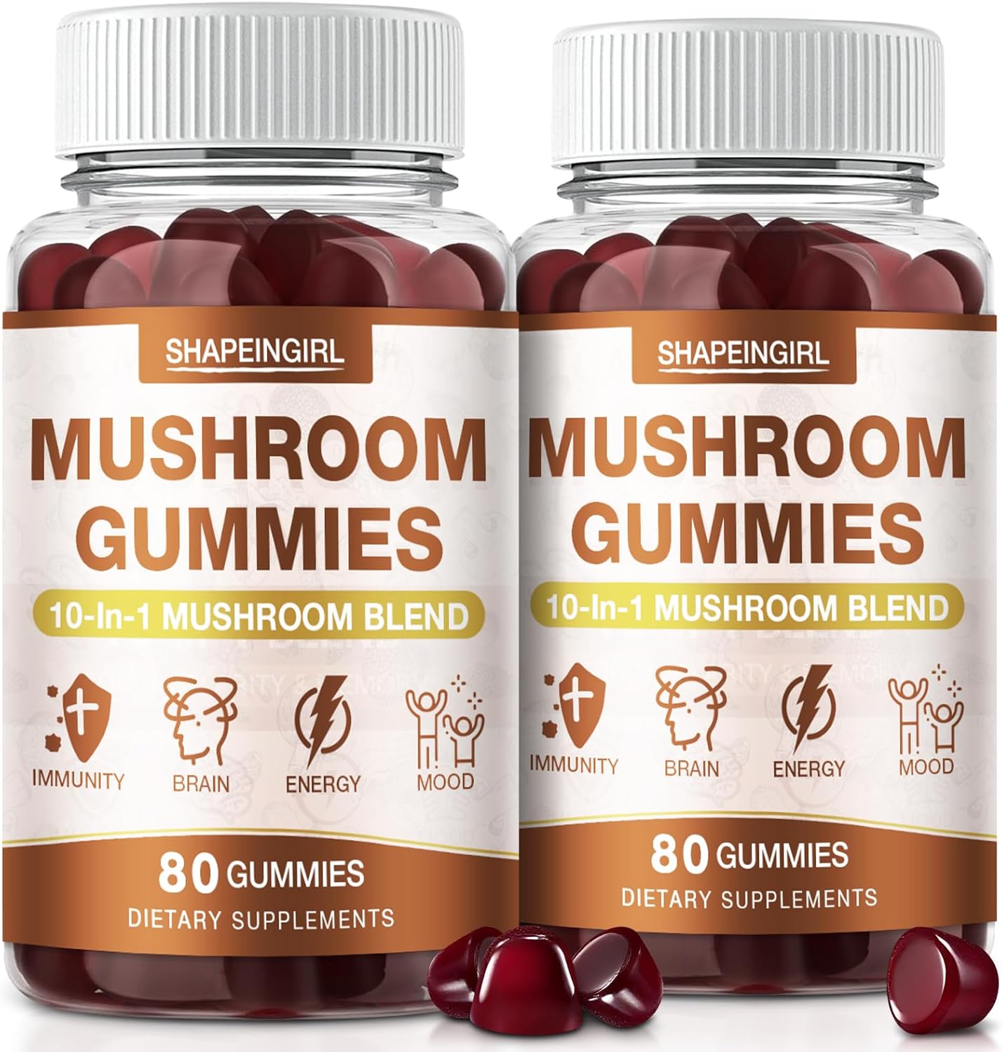 Mushroom Gummies for Adults 10-in-1 Advanced Blend - Immune Support & Cognitive Boost, Mushroom Supplement Complex with Lion’s Mane, Reishi, Chaga, Cordyceps, 160 Gummies