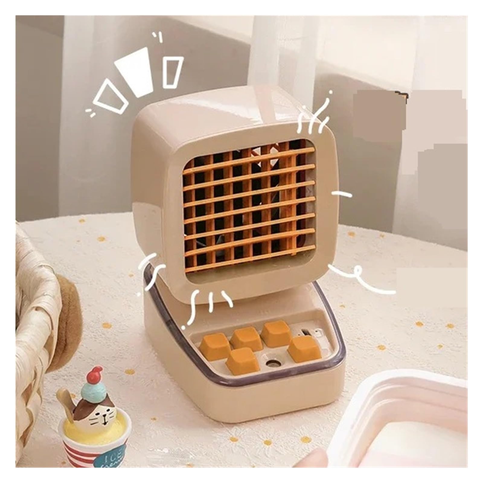 Aire Acondicionado PortáTil Mini Ventilador Inspirado En Una Consola De Juegos Retro con Función De Pulverización For Un Enfriamiento Rápido FáCil De Usar(Blue)