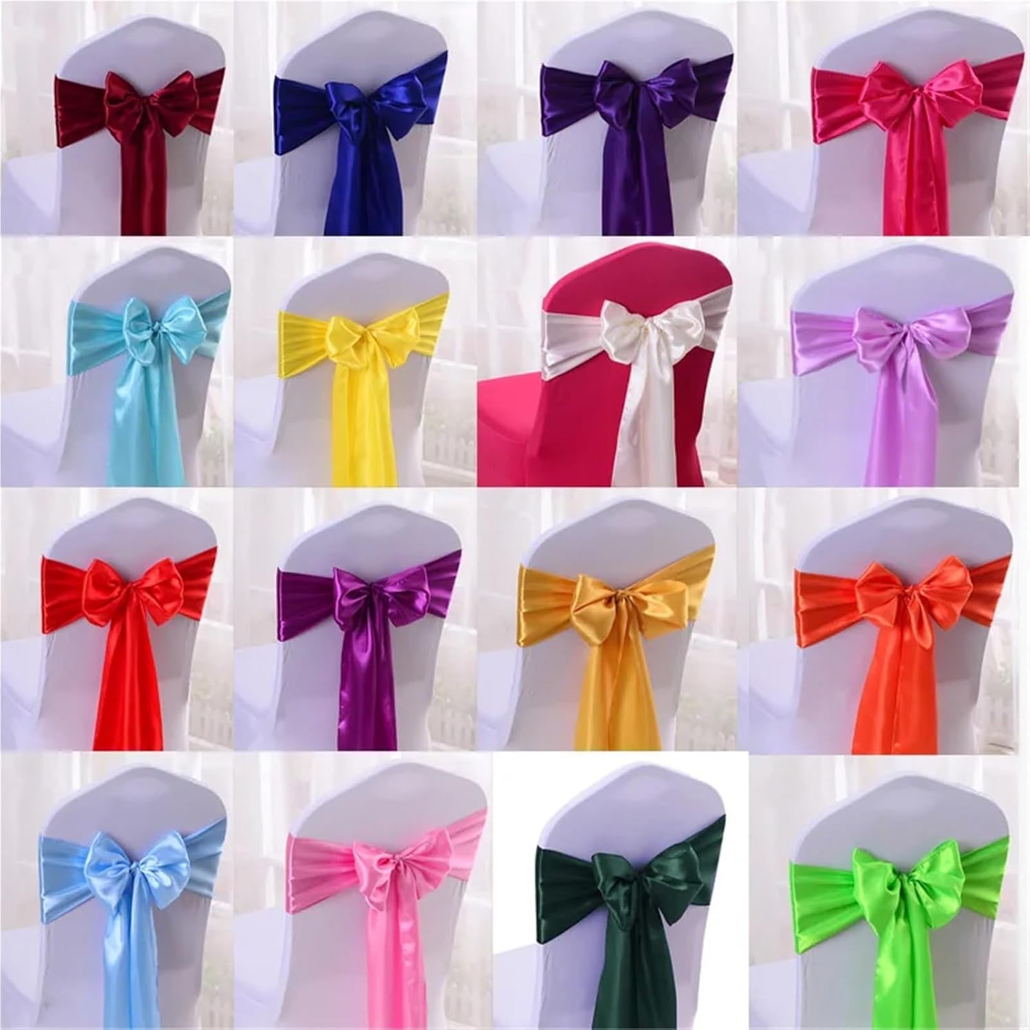 Chair Sashes 10pcs/50pcs Satin Chair Sash Knots Hotel Party Banquet Tie Back Belt Birthday Wedding Decoration Ribbon Bow Wedding(Champagne,50pcs)