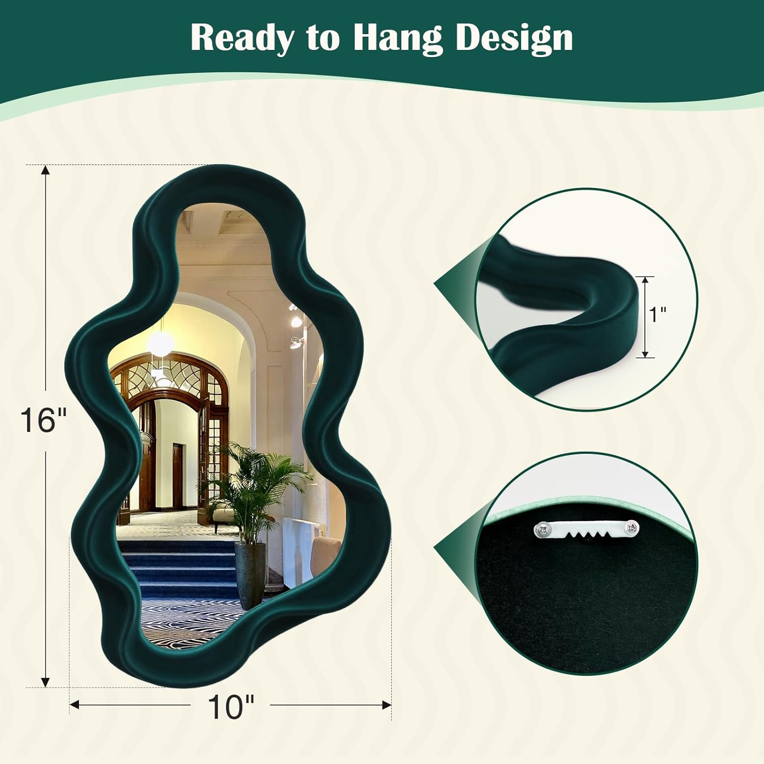Emerald Green Wavy Wall Mirror Decor for Hallway Entryway, Irregular Cloud-Shaped Small Decorative Mirrors for Home Office Living Room, Modern Hanging Wall Art for Christmas Wedding Gift