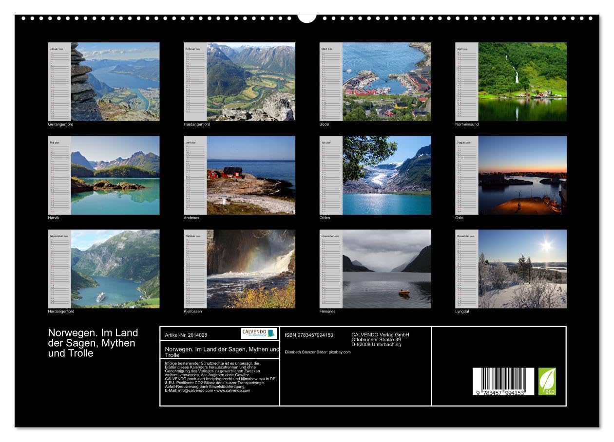 Norwegen. Im Land der Sagen, Mythen und Trolle (hochwertiger Premium Wandkalender 2026 DIN A2 quer), Kunstdruck in Hochglanz: Die landschaftliche Schönheit des Königreiches Norwegen (CALVENDO Natur)