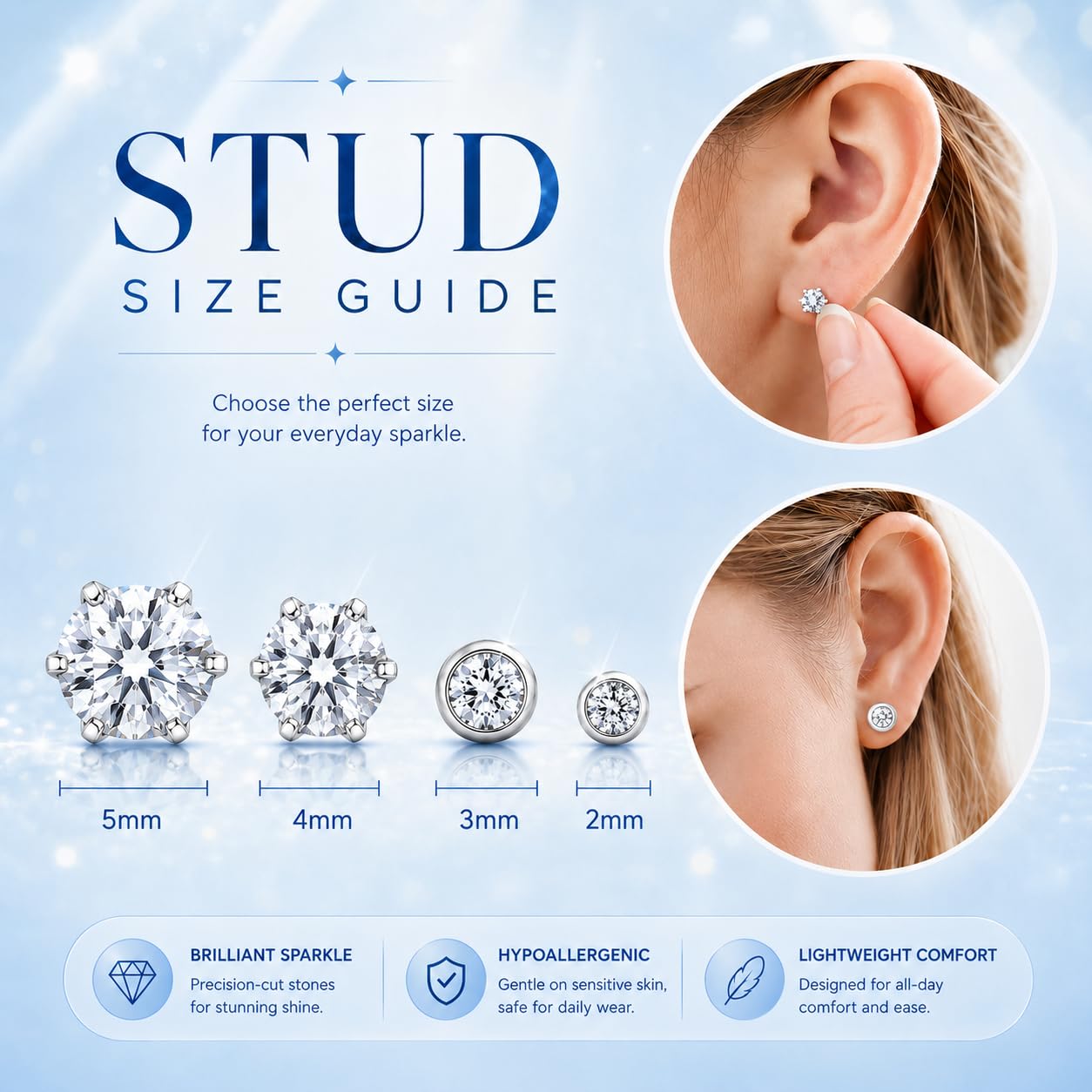 Anzero Ear Piercing Kit Disposable Ear Piercing Gun Kit with Sterile CZ Studs, Painless Piercing Gun for Home Self-Use, Easy & Safe Piercing for Women, Men & Girls - 5MM