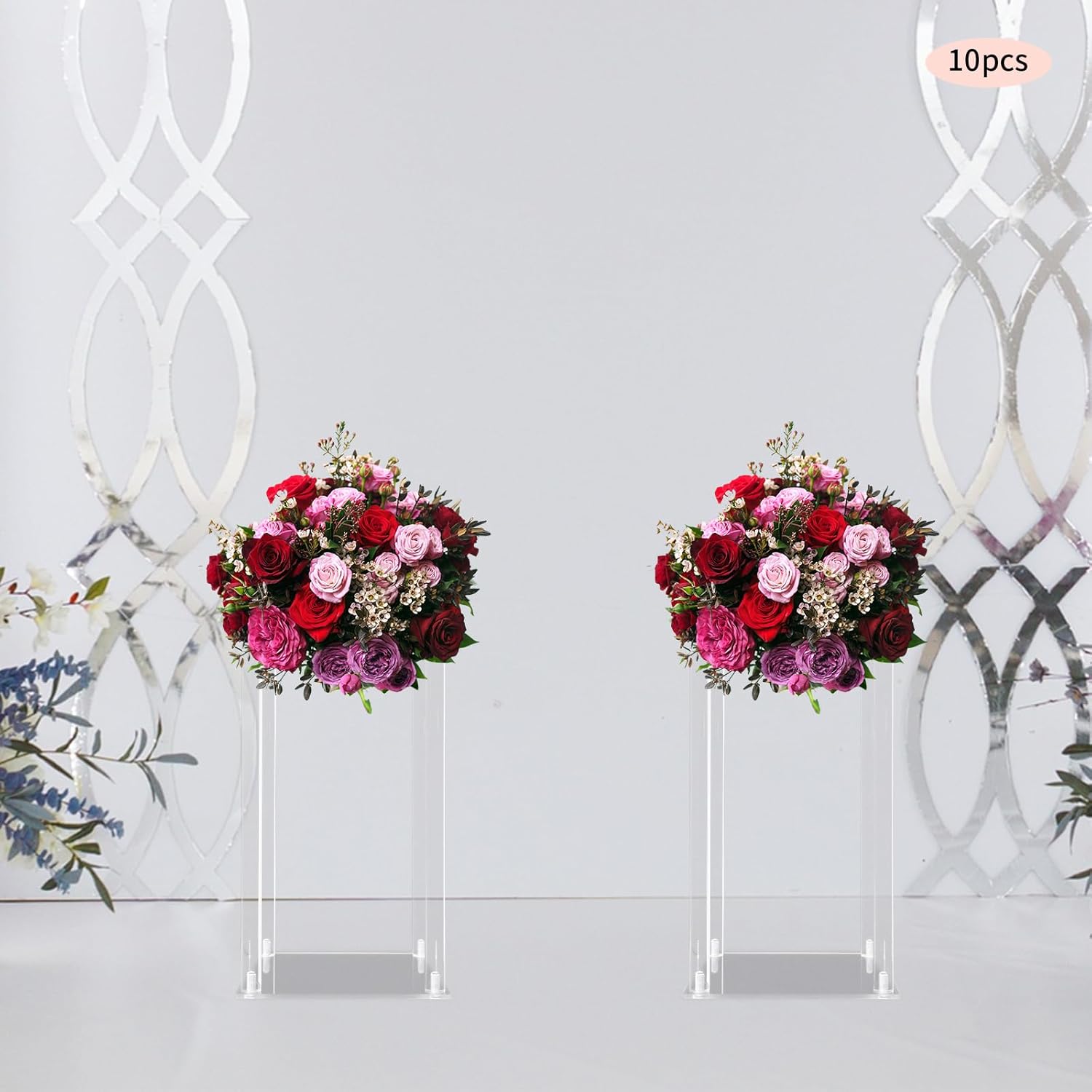 Acrylic Flower Vase, 10PCS Clear Acrylic Flower Stand for Wedding Centerpieces, 15.7Inch Free Standing Wedding Flower Vases for Weddings, Acrylic Flower Stands for Birthday Parties,Home Table Decor