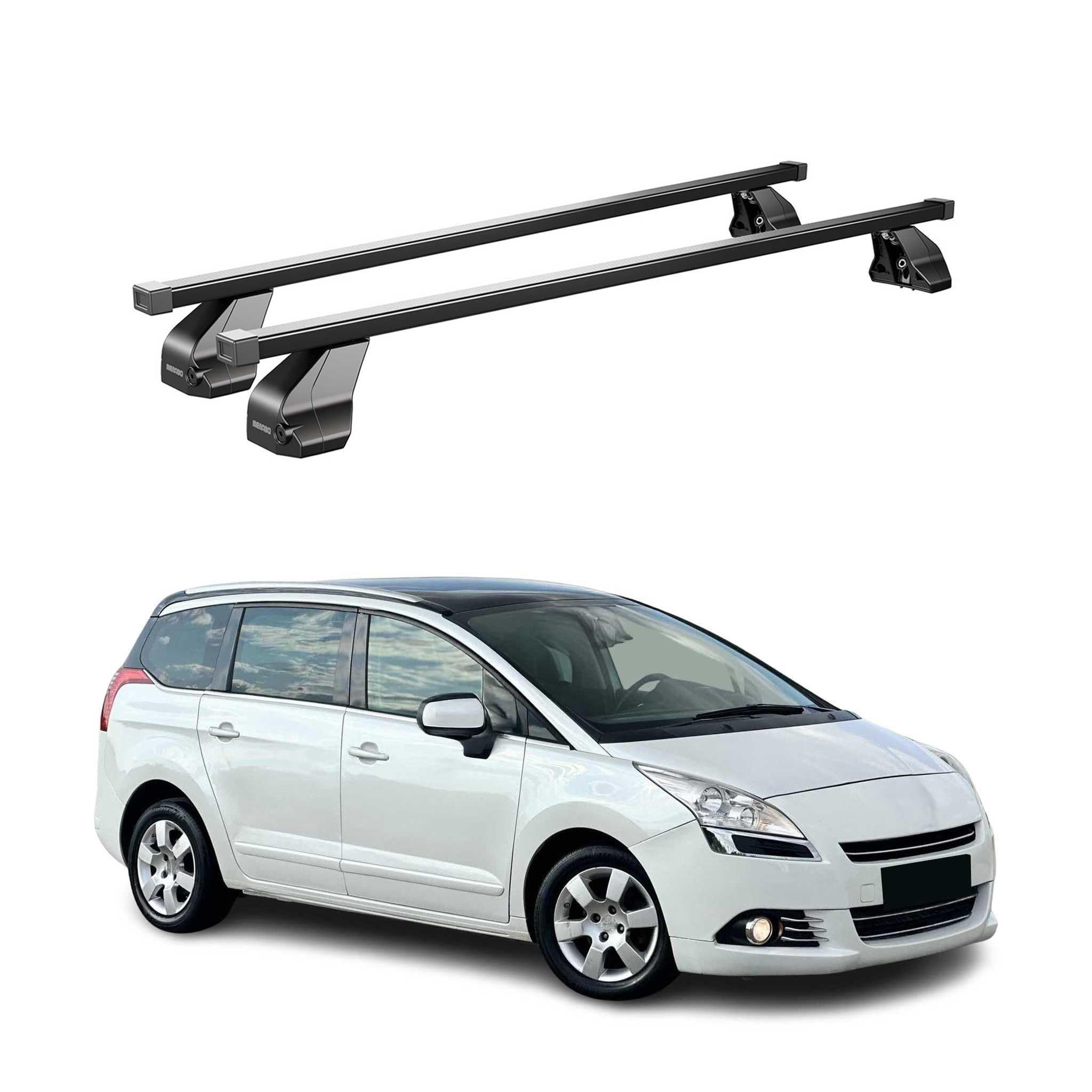 OMAC Barres de Toit transversales en Acier pour Peugeot 5008 I 2009-2016 – Antivol Inclus – Testées City Crash – DIN 75302:2019 – ISO/Pas 11154:2006 – Charge Max 75 kg Noir