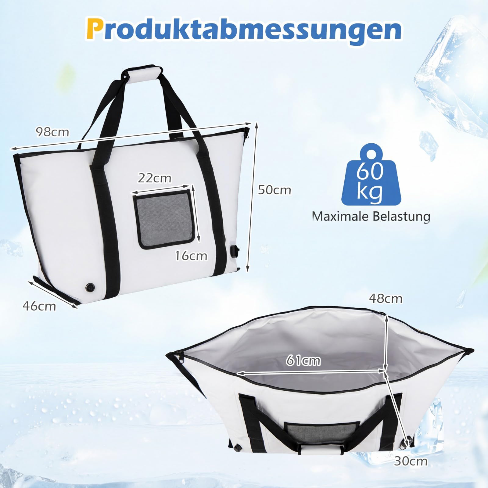COSTWAY Isolierte Fisch-Kühltasche, Fisch-Tötungstasche für gefangene Fische, tragbare wasserdichte isolierte Angeltaschen, hält EIS kalt über 24 Stunden