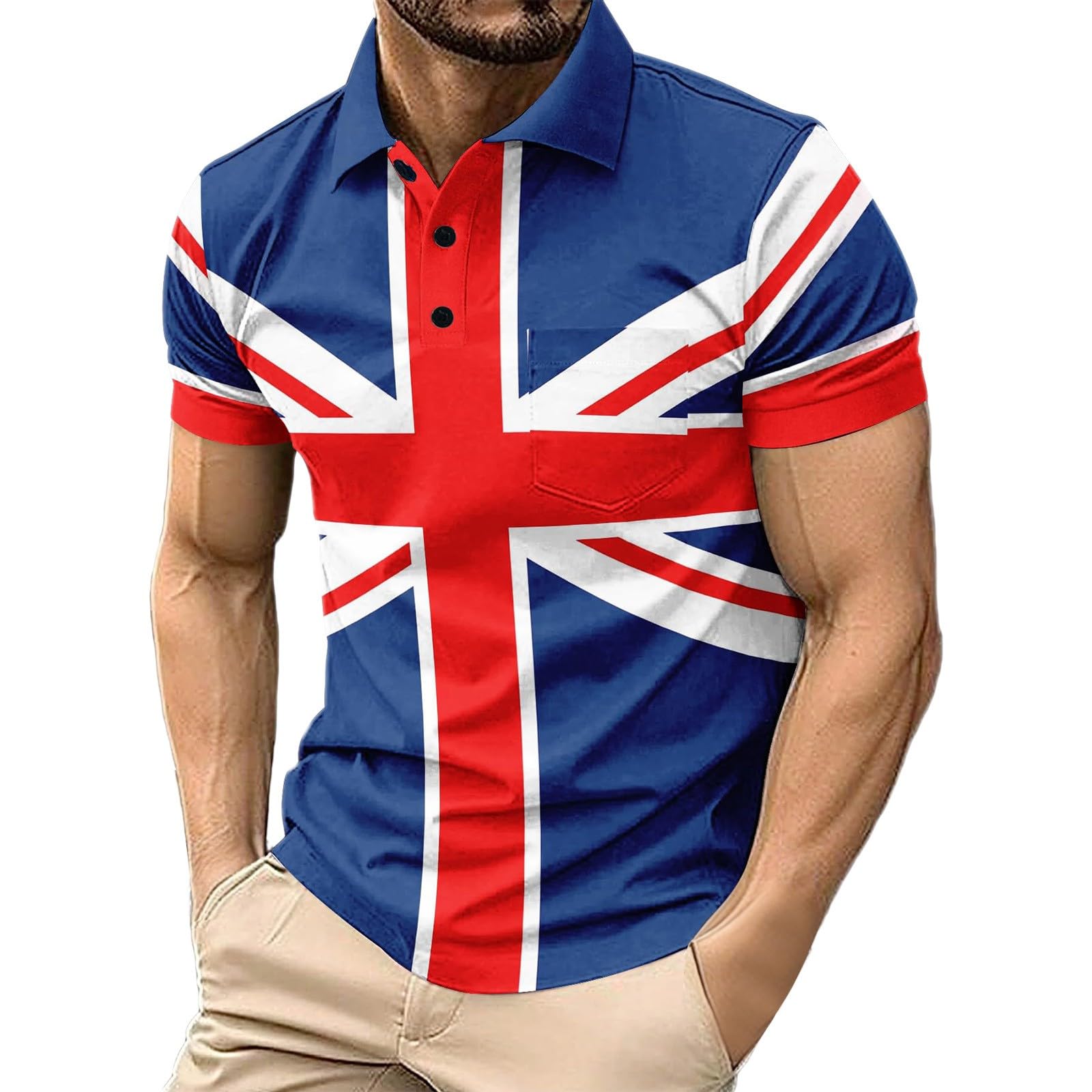 Men's Union Jack Polo Shirts 2026 England National Day Golf Shirt Great British Bunting Flags Golf Tops Casual Short Sleeve Poloshirts Festival Tee Top