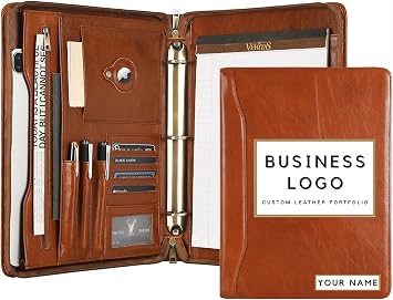 Leather Portfolio Binder 3 Ring, A4 Notepad Padfolio for Men, Work Portfolio, Oil Brown, Custom