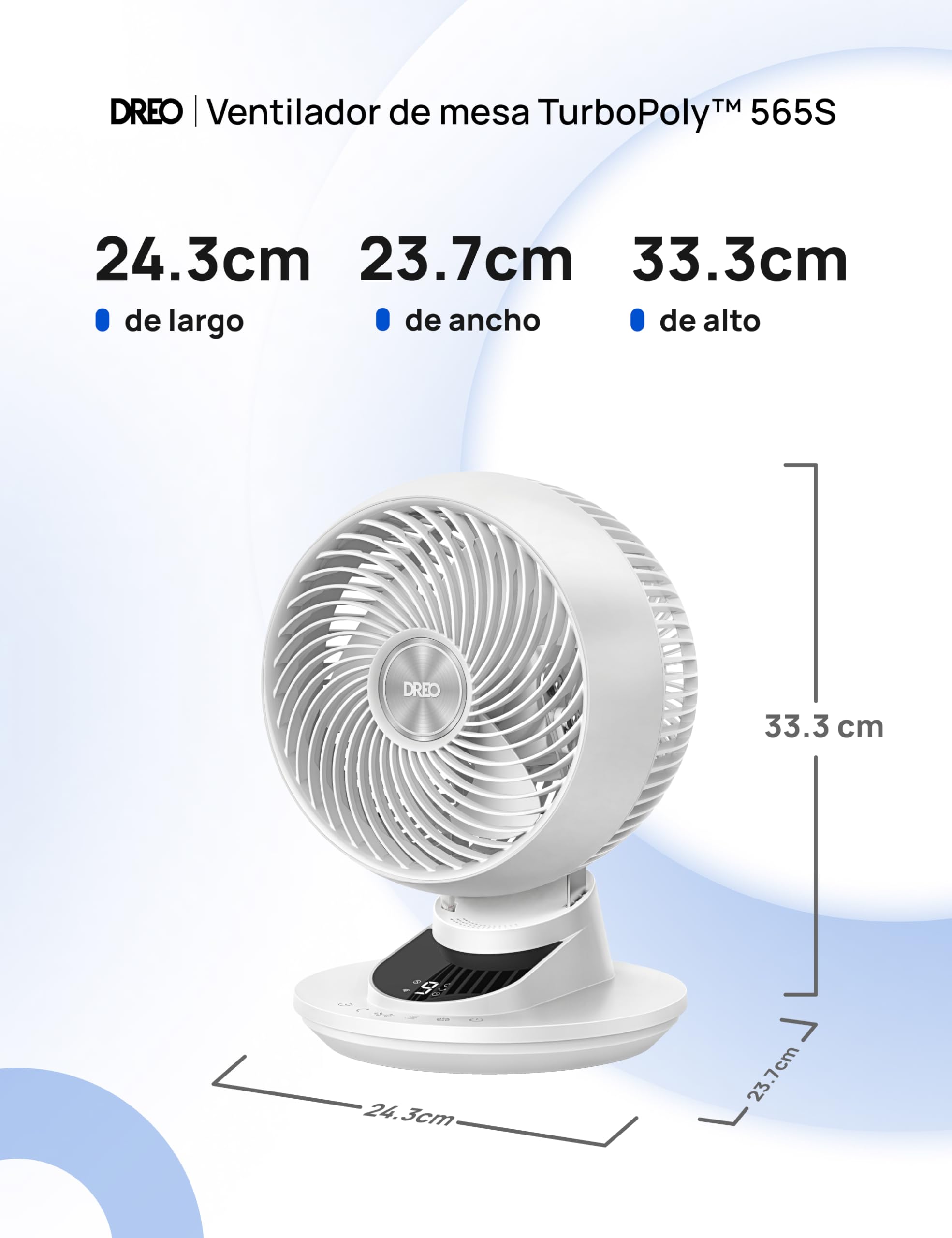 Dreo Ventilador de Mesa 3D para Dormitorio, Aire Potente 8.8 m/s, Ultra Silencioso 22 dB, Oscilación 90°, Control por App y Voz, 9 Velocidades, Temporizador 8/12 h, Ideal para Hogar y Oficina