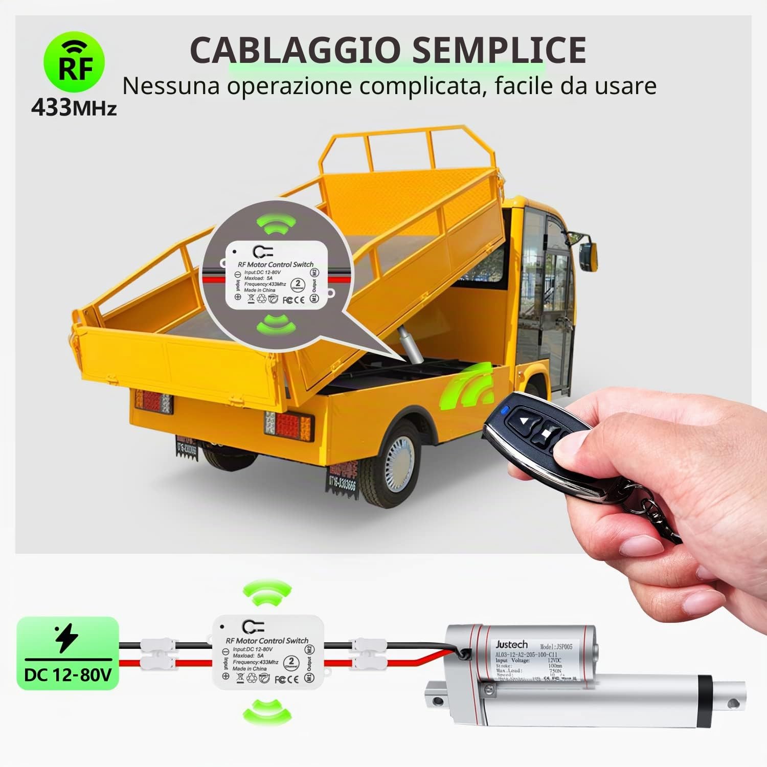 DieseRC Interruttore di Telecomando del Motore CC senza fili Controller Ricevitore Relè CC 12V - 80V 5A con 2 Trasmettitori, Motore di Controllo Radio avanti e indietro