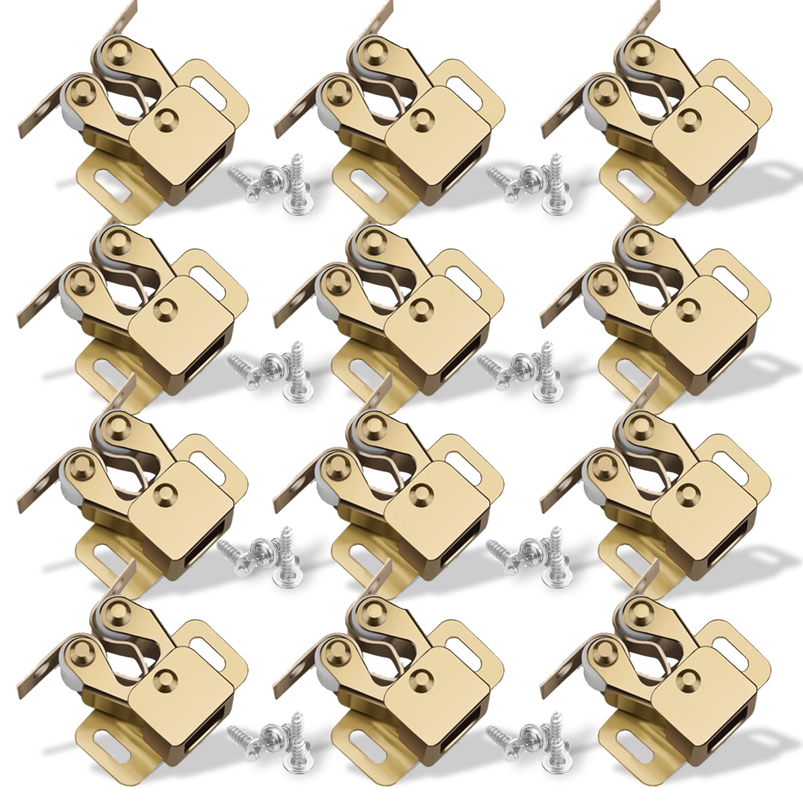 Cabinet Door Catch Beads Double Ball Roller Catch Cabinet Latches, Gold (12 Pack)