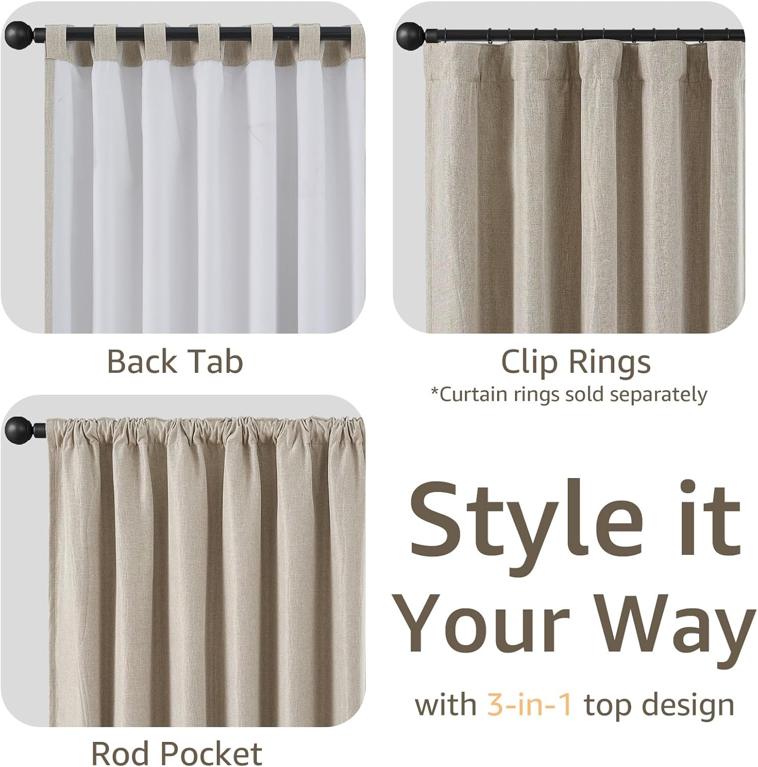 Linen Textured Blackout Curtains 90 Inches Long for Bedroom Thermal Insulated Living Room Curtains Oatmeal Thick Double-layer Curtain Panels for Dining Room Farmhouse Cottagecore Draperies 2 Panels