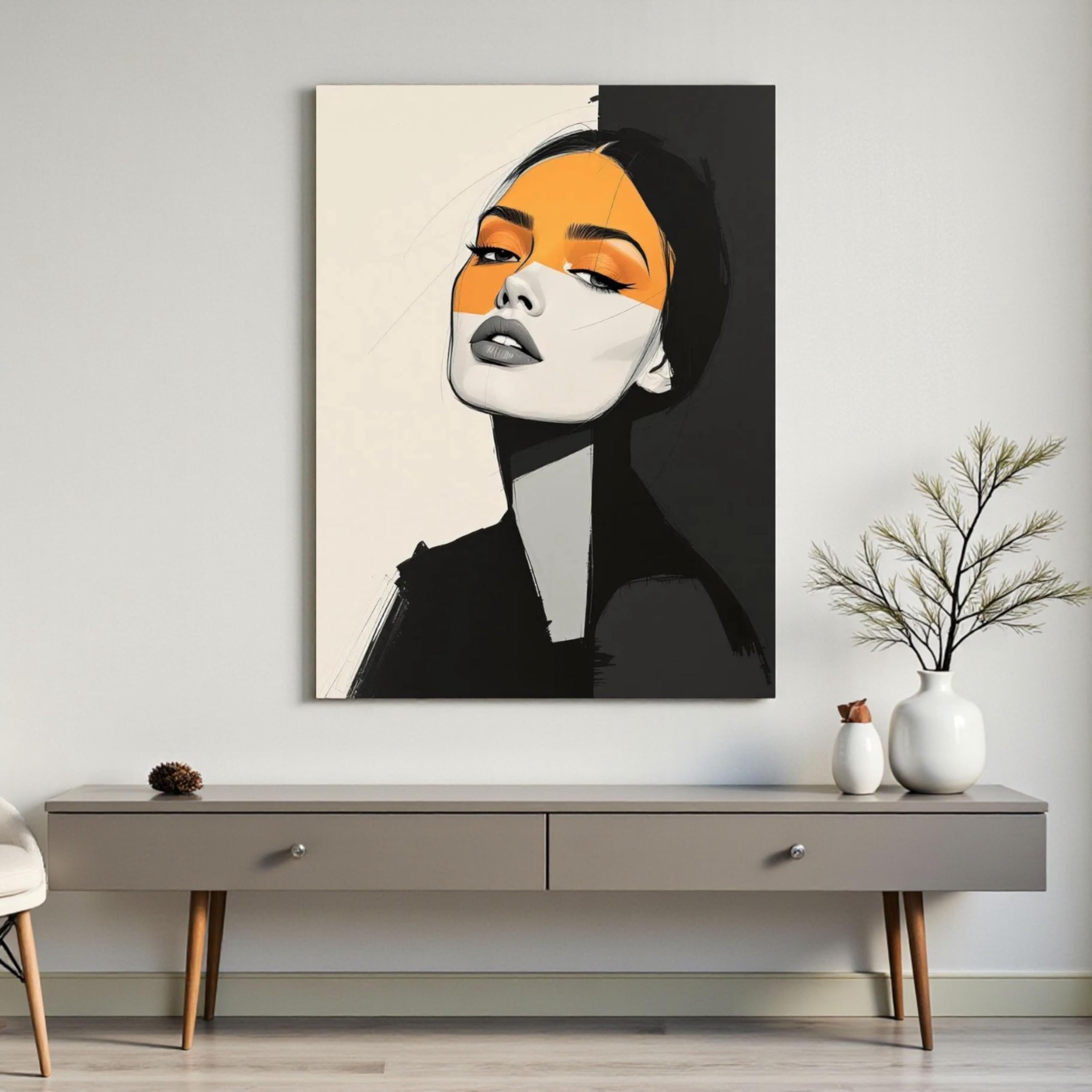 LMYCHENG Abstract Woman Portrait Wall Pictures – Female Canvas Oil Painting, Print Art Posters for Living Room, Home Wall Decor(70x110cm/Internal Frame)