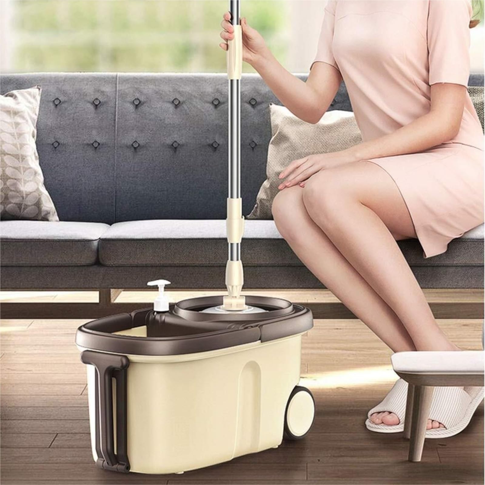 Fregona Trapeador Giratorio De 360 ​​Grados con Autoescurrido, Cabezales Lavables, Fácil Usar Y Almacenar Limpieza Suelo