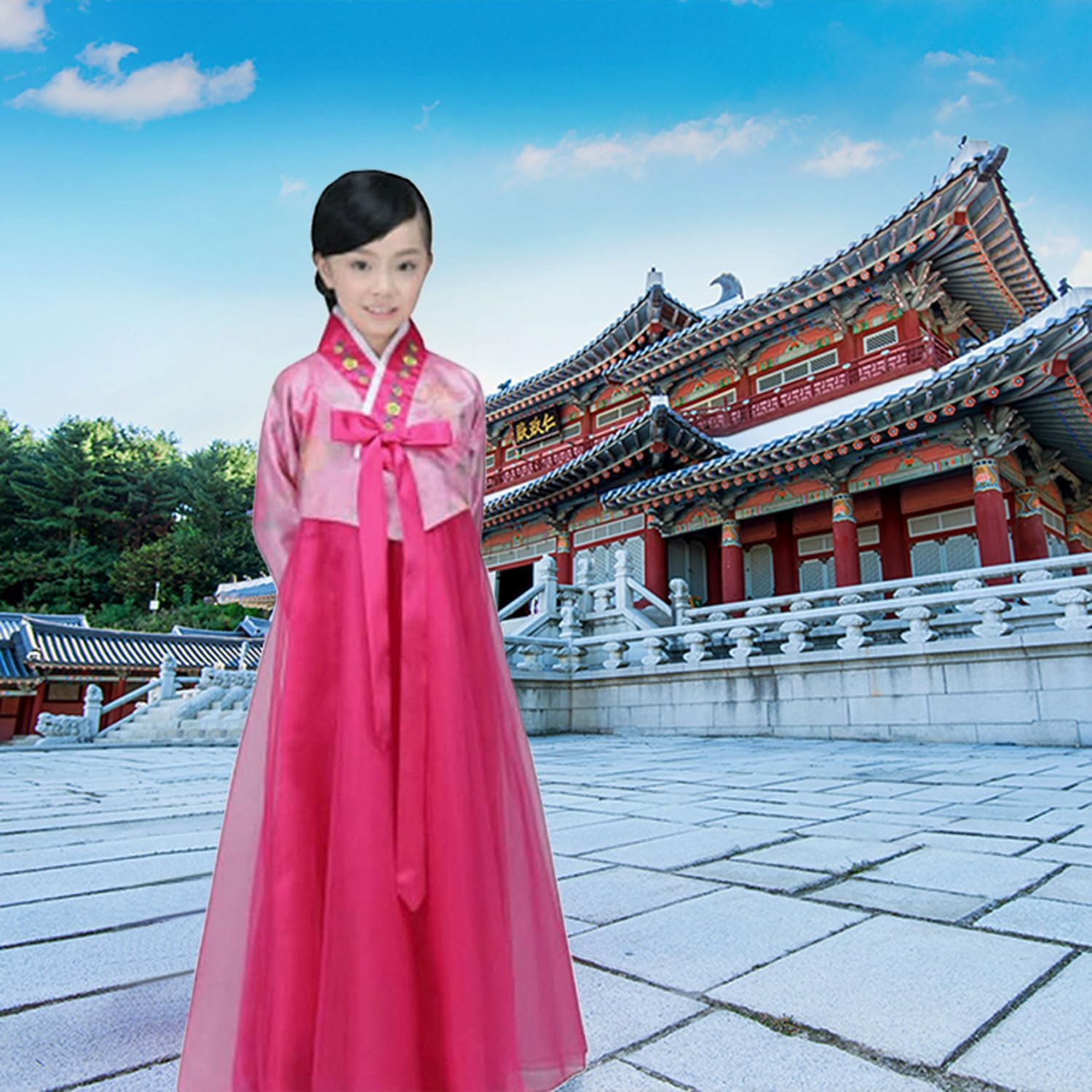 Korean Girls Kids Children Hanbok Costume Dress Outfit Set (Purple, 6-7Years(130cm))