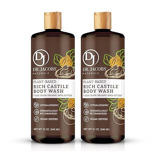 DR.JACOBS NATURALS Jabón corporal de manteca de karité de Castilla totalmente natural con ingredientes a base de plantas, suave y eficaz, sin