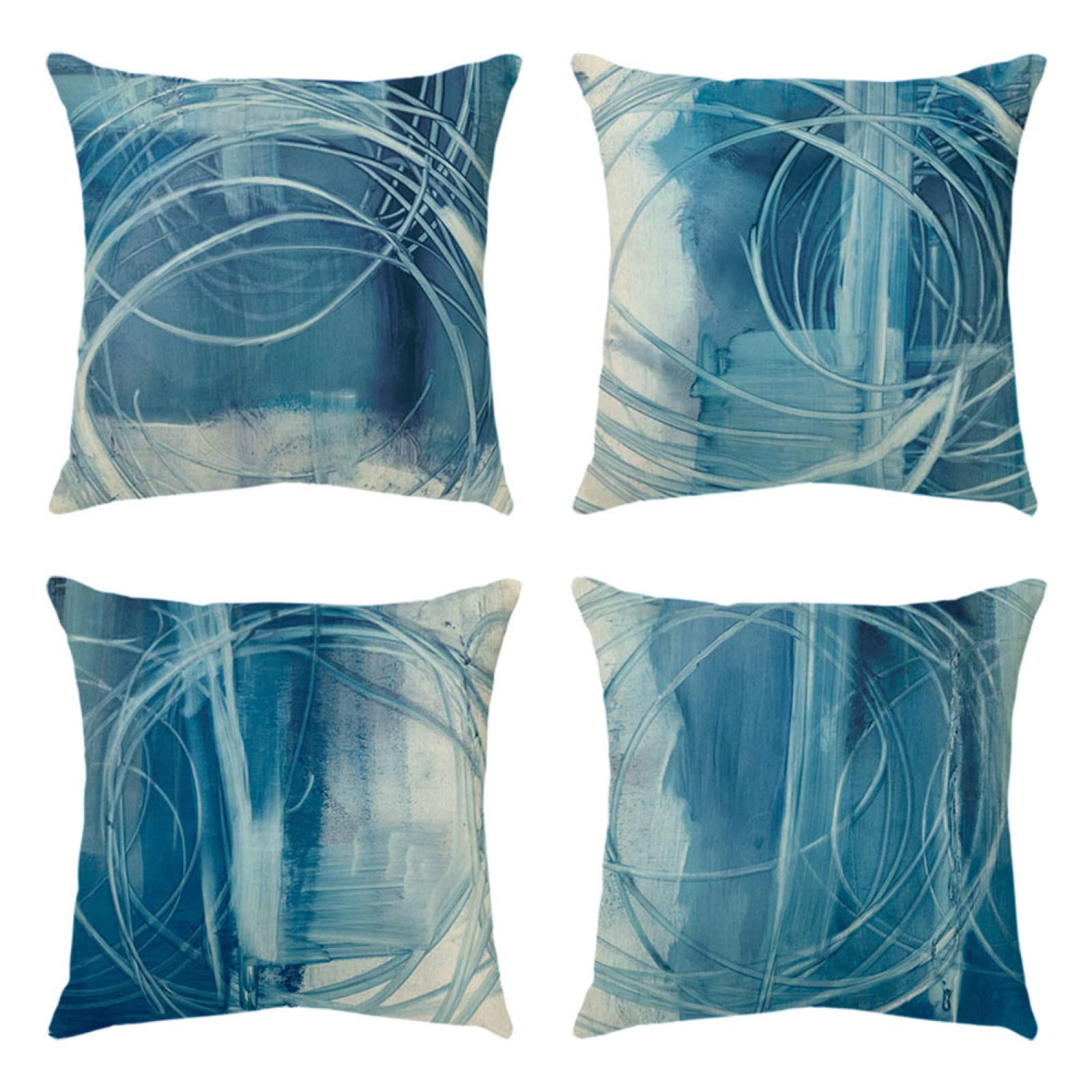 4 Piezas Funda de Almohada Rayas Azules Abstractas Fundas de Cojín Terciopelo Sencillo y Decorativo para Sofá Camas Dormitorio Coche Lino Cojines Throw Pillow Covers 80x80cm/32x32 Inch