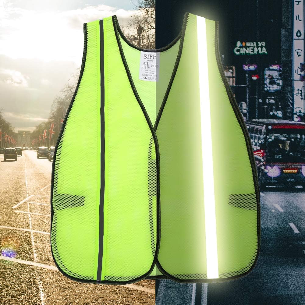 Best Cyber Deals 🔥 SIFE High Visibility Reflective Safety Vest with 1 Inch Reflective Strips,Made from Breathable and Neon Yellow Mesh Fabric,Universal Size,10 pack