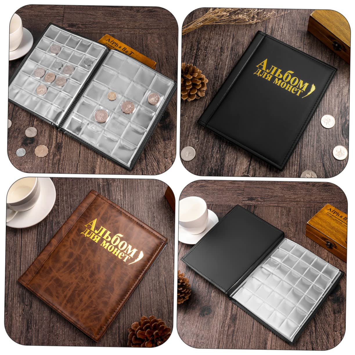 Artibetter 2pezzi Album Collezione Monete in Pelle Pu Bordi e Angoli Arrotondati Confezione Spessa Morbida Sensazione al e Durata Migliorate Adatto per Monete Commemorative e Piccoli Oggetti