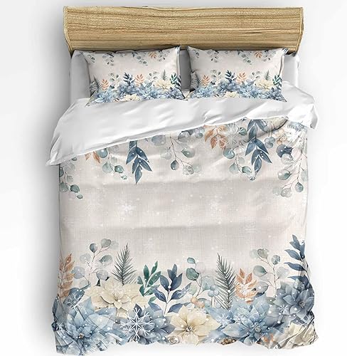 Juego de funda de edredón de 3 piezas, microfibra lavada de eucalipto, funda de edredón tamaño Queen con 2 fundas de almohada, cremallera y lazos,