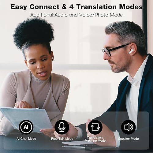 Vista 5 de IAMJOY Auriculares de Traducción de Idiomas, Dispositivo Traductor Bidireccional de 163 Idiomas y Acentos Integrado con 6 Micrófonos, Auriculares