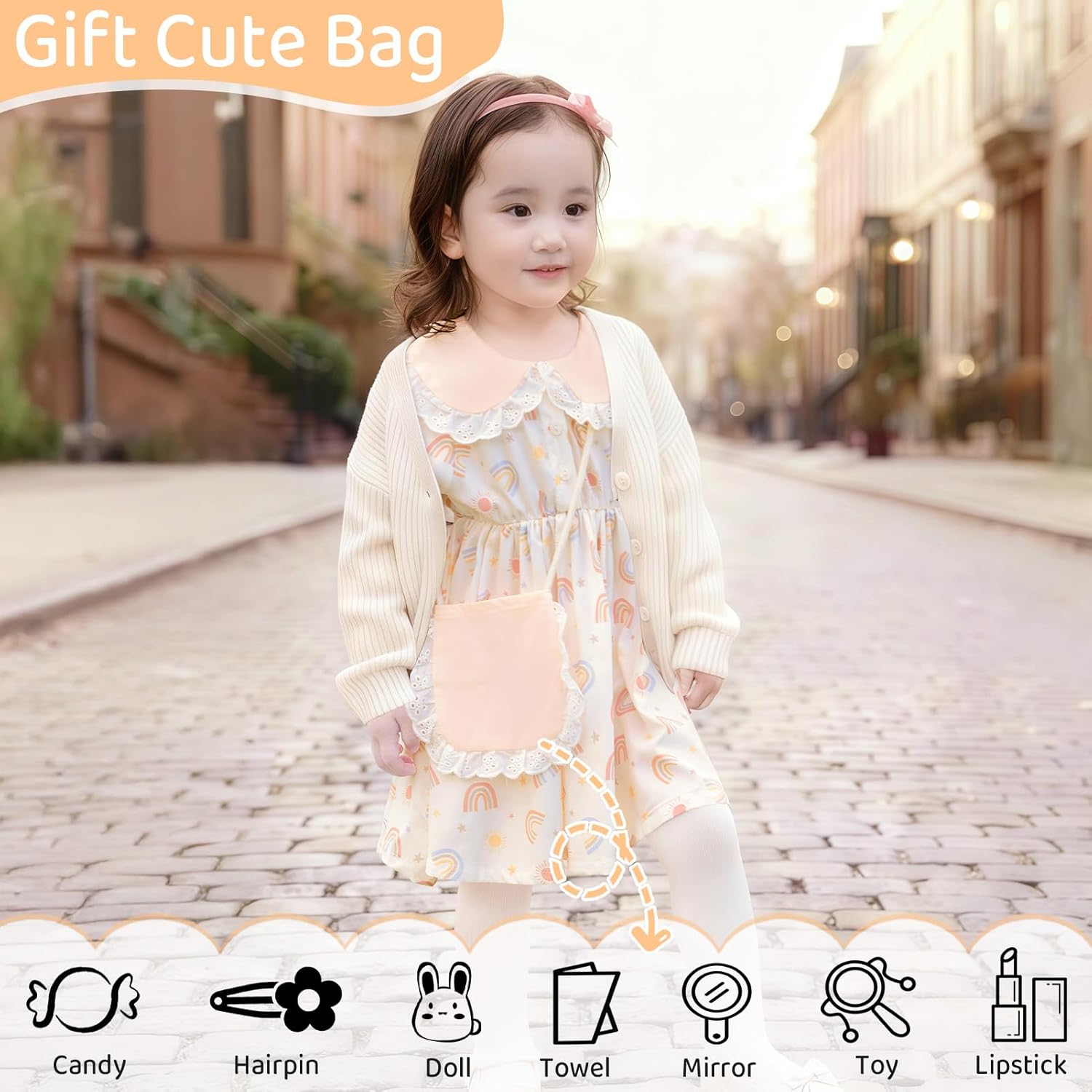 MHJY Baby Toddler Girl Dress Long Sleeve Fall Playwear Dress with Bag Floral Princess Dress - Image 5