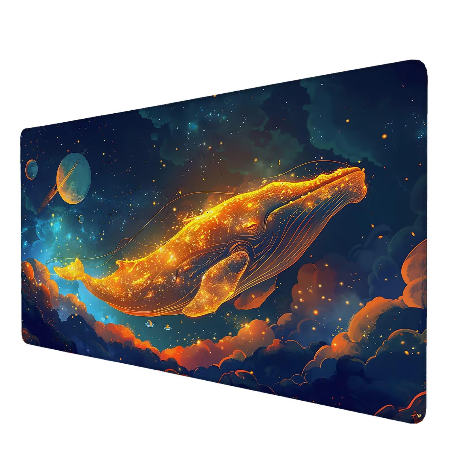 Podkładka pod mysz do gier, gwiaździste niebo podkładka pod mysz XXL 1200 x 600 x 4 mm, podkładka na biurko wieloryb z antypoślizgową i wodoodporną gumową podstawą, gładka powierzchnia poprawia