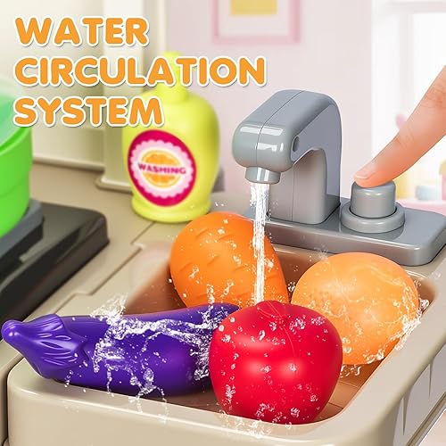 Miniatura 3 de Juego de cocina para niños, juego de cocina para niños pequeños con luz y sonido, estufa de cocina, fregadero de juegos, cafetera, juguete de comida