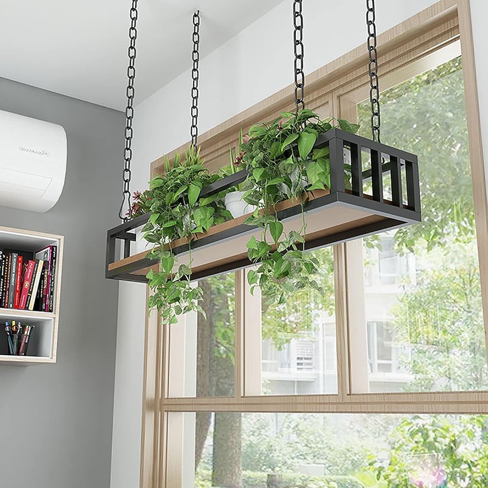 Scaffale da appendere per vasi di fiori, in legno massiccio e ferro, per interni ed esterni, giardino, cucina, balcone e bar, ideale per decorazioni per la casa e negozi di fiori