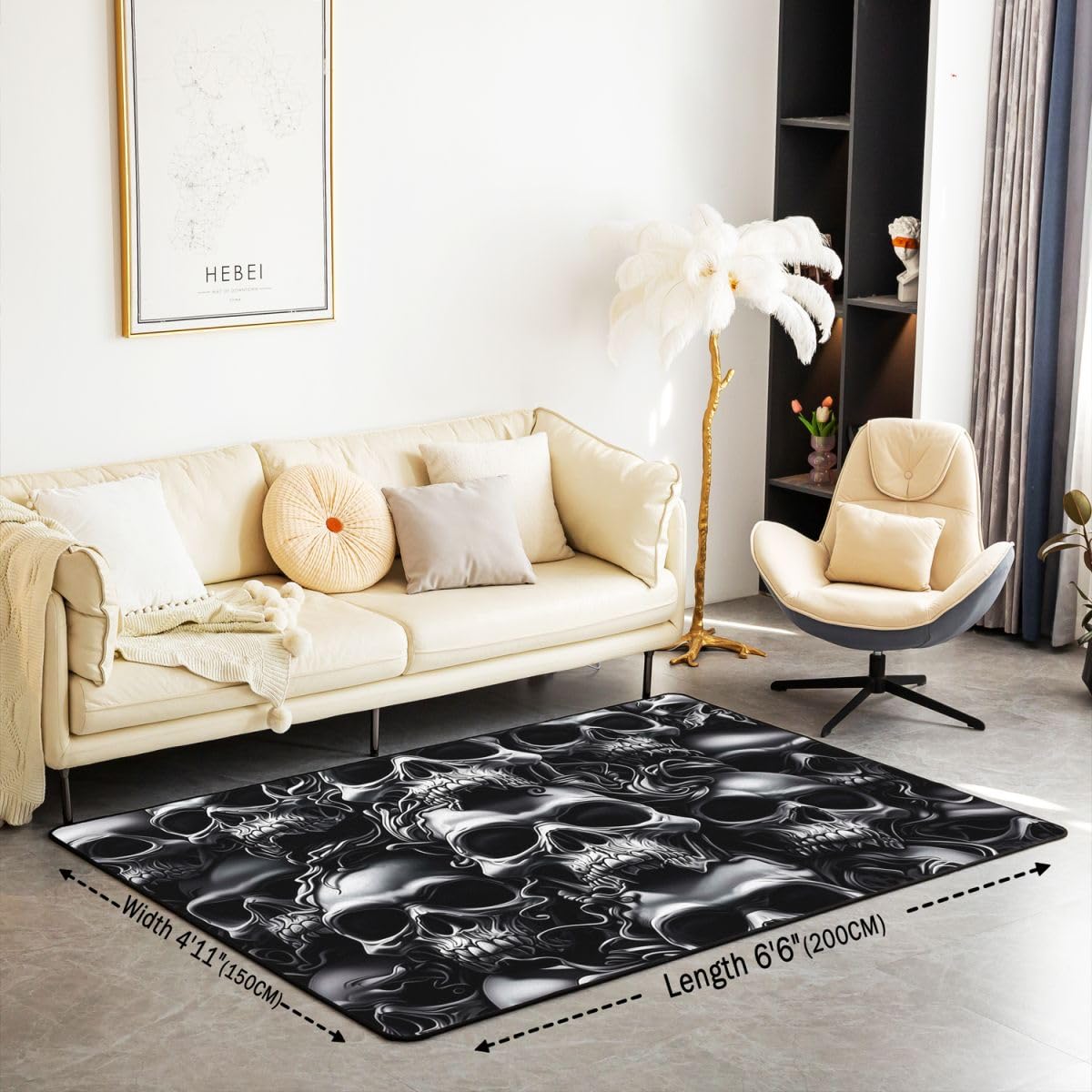 Loussiesd Tapis de Salon 100x150cm Crâne à Sucre Tapis Chambre Dark Gothique Art Moderne,Doux,Lavable Goth Idéal pour Salon et Chambre Antidérapant