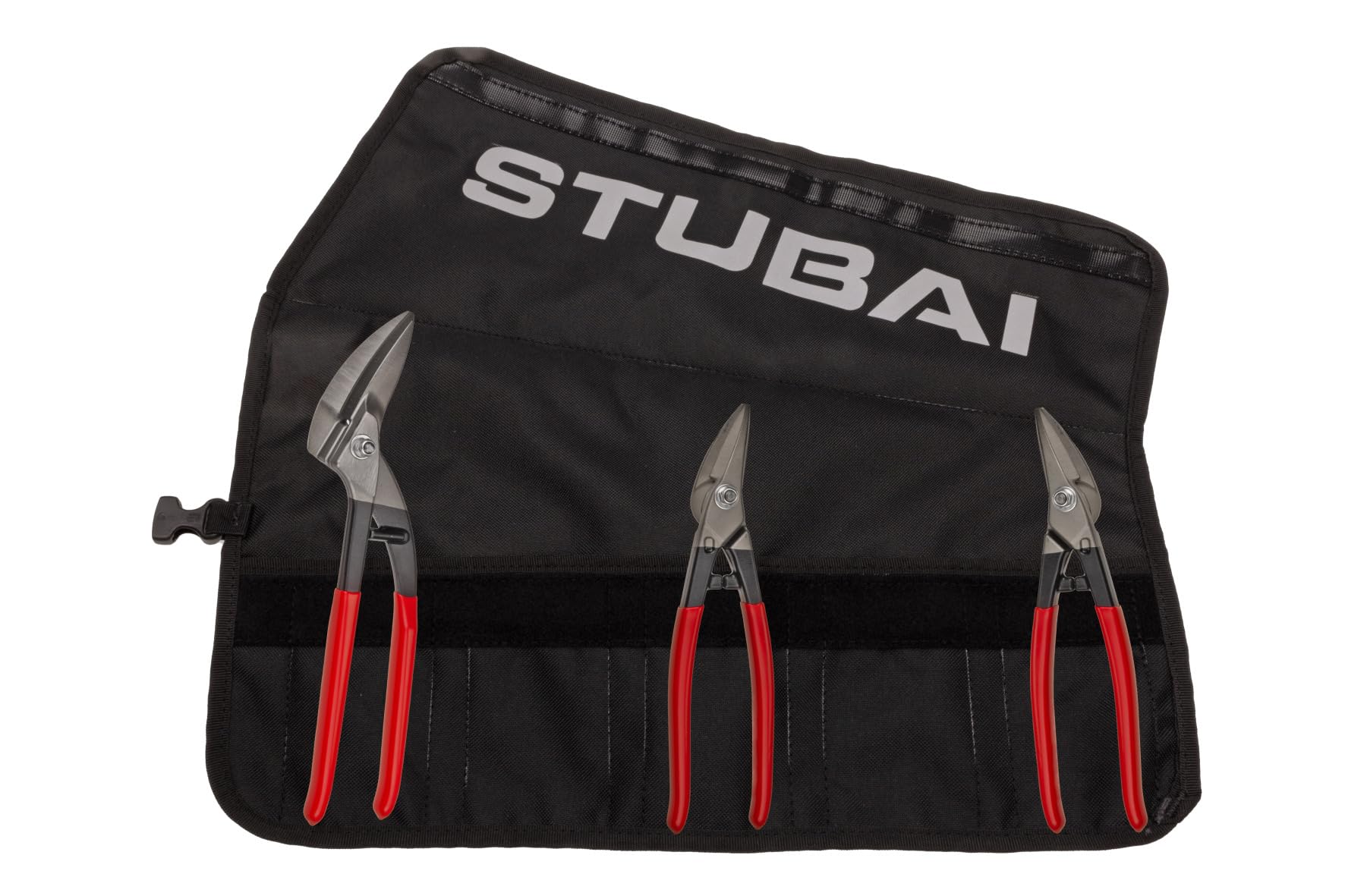 STUBAI Mini-Zangen-Set | 3-teilig in Rolltasche | PVC-isoliert | Mini Durchlaufschere, rechte & linke Blechschere | Kompaktes Profi-Spenglerwerkzeug, griffbereit für präzise Arbeiten & Reparaturen