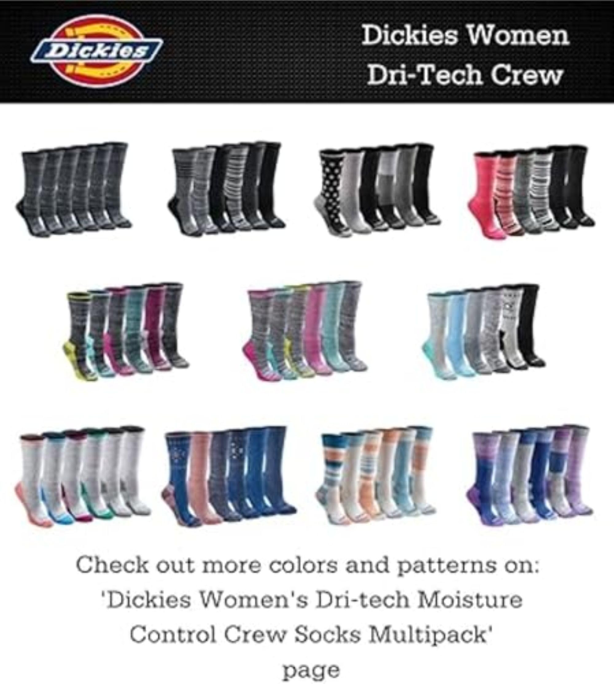Dickies Damen Dri-Tech Essential Moisture Control Crew Socken, erhältlich in S-XL (6, 12 Paar), kniehoch, Schwarz (12 Paar), Medium